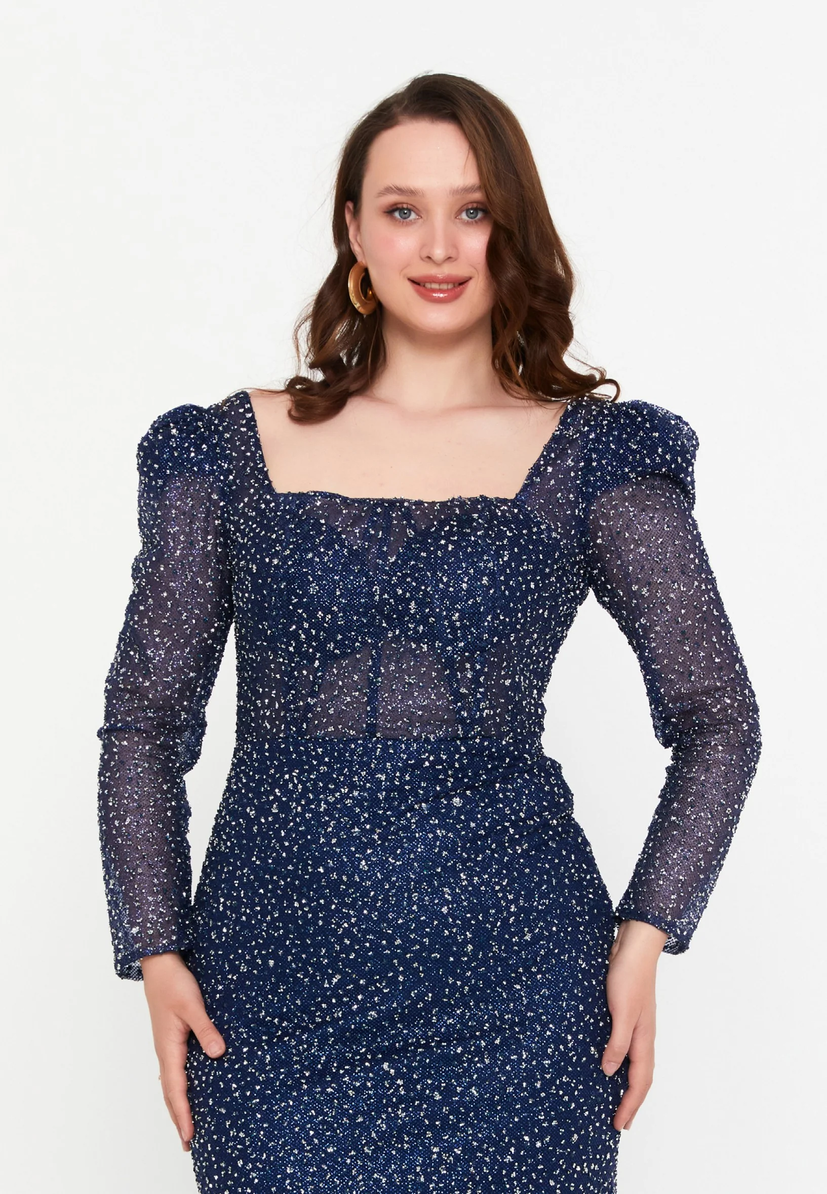 Long Sleeve Maxi Sequin Column Regular Wedding Guest Dress aln1693 - Image 20