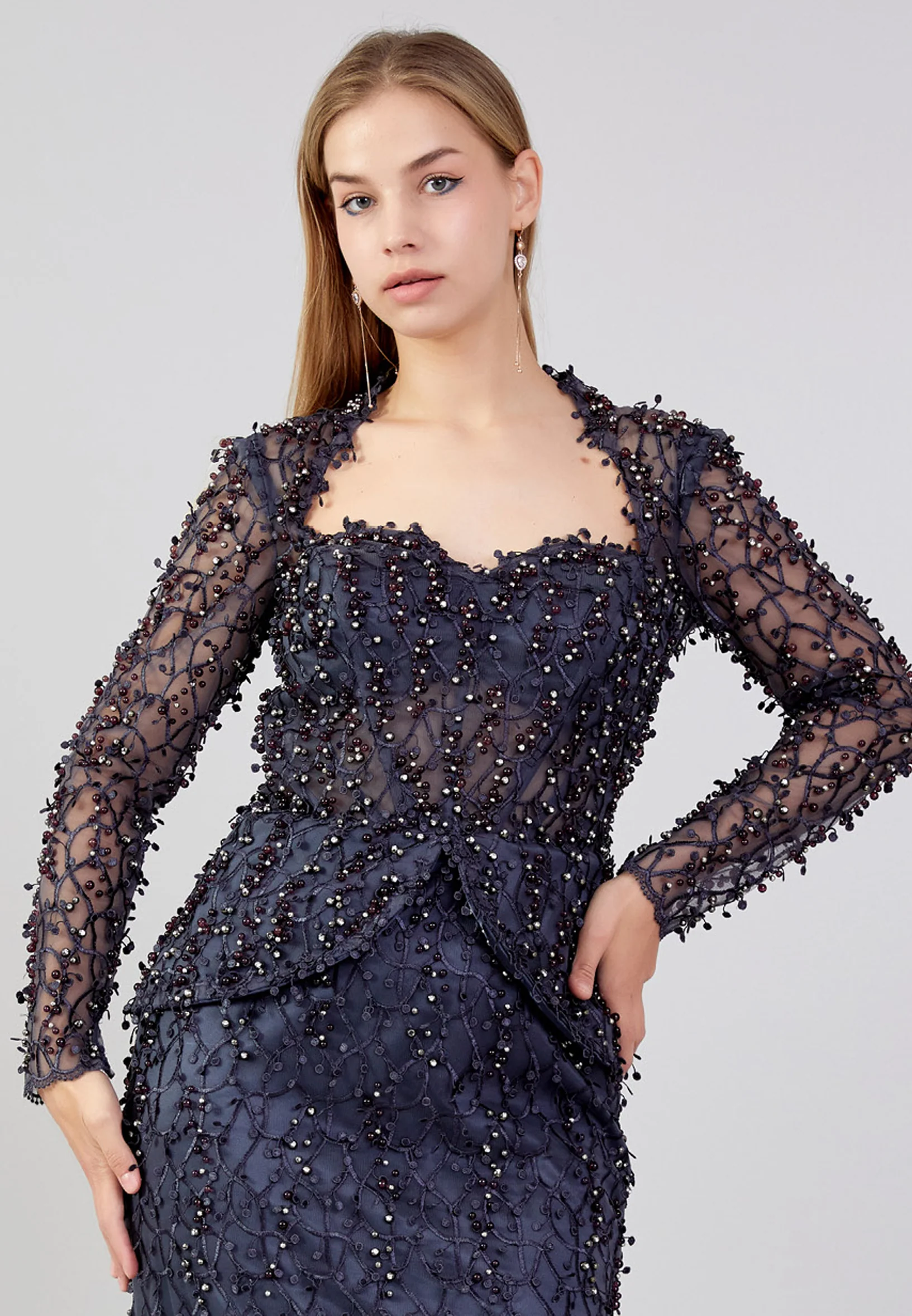 Long Sleeve Maxi Sequin Fit & Flare Plus Size Wedding Guest Dress knz3004-b - Image 12