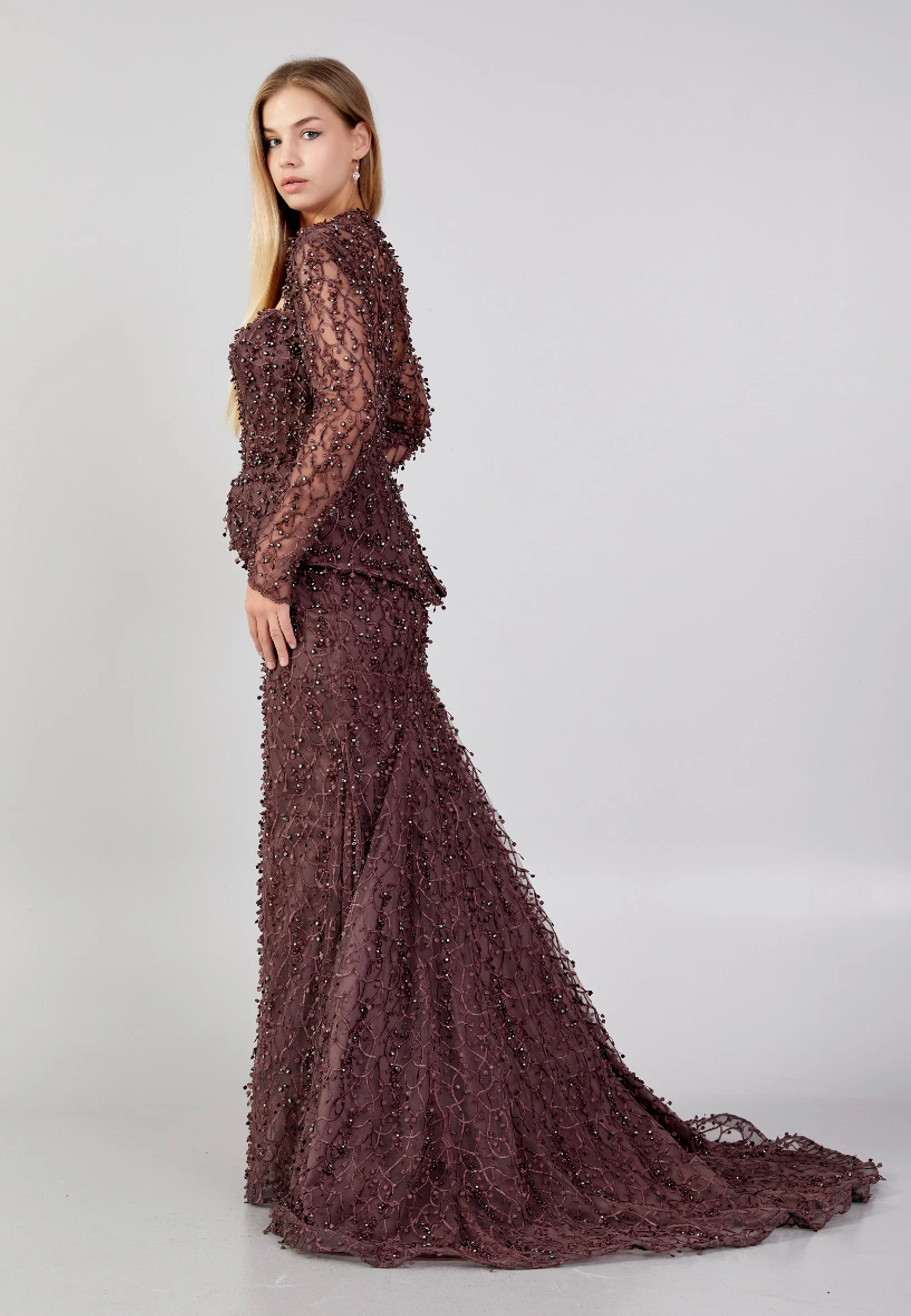 Long Sleeve Maxi Sequin Fit & Flare Plus Size Wedding Guest Dress knz3004-b - Image 3