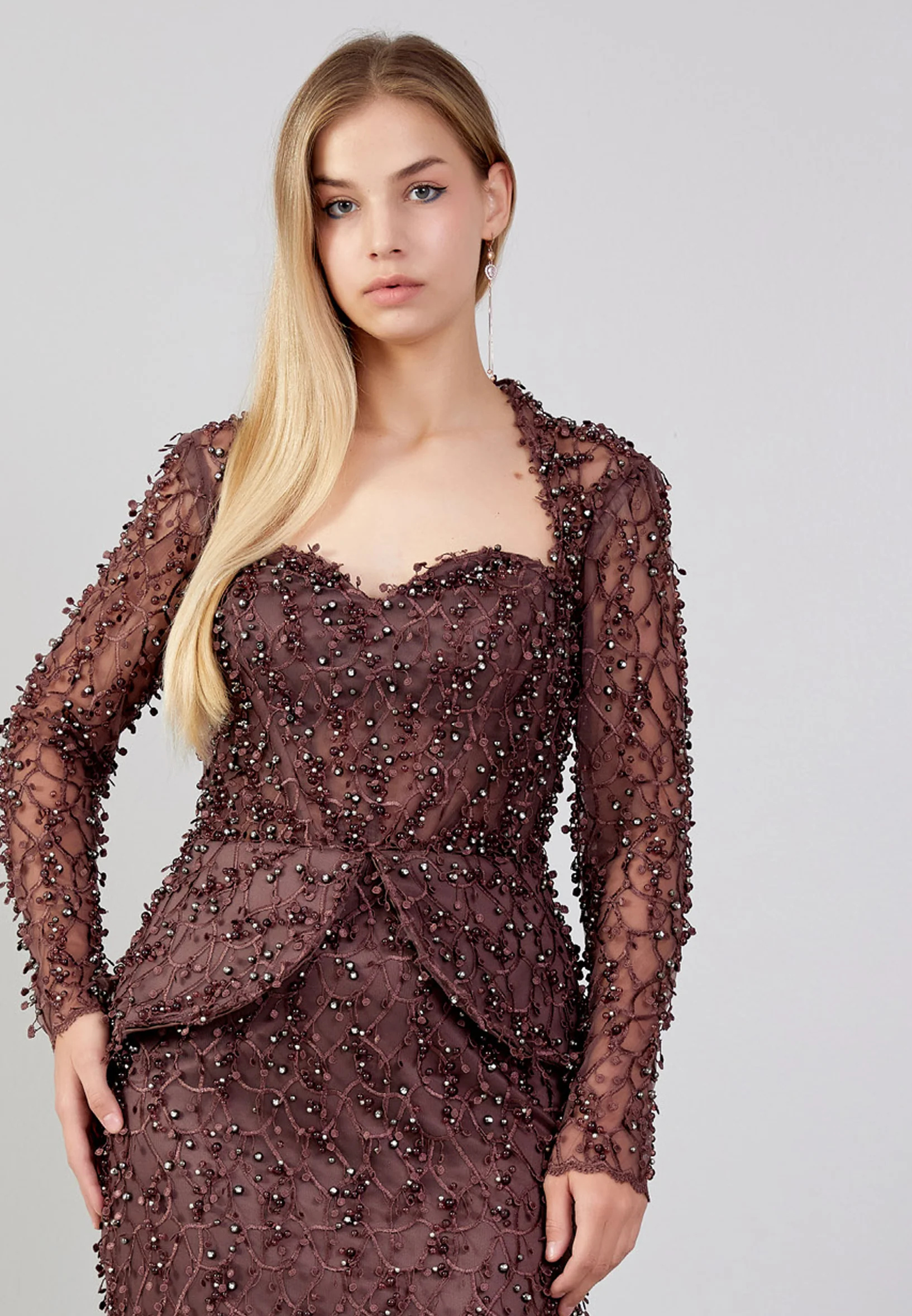 Long Sleeve Maxi Sequin Fit & Flare Plus Size Wedding Guest Dress knz3004-b - Image 4