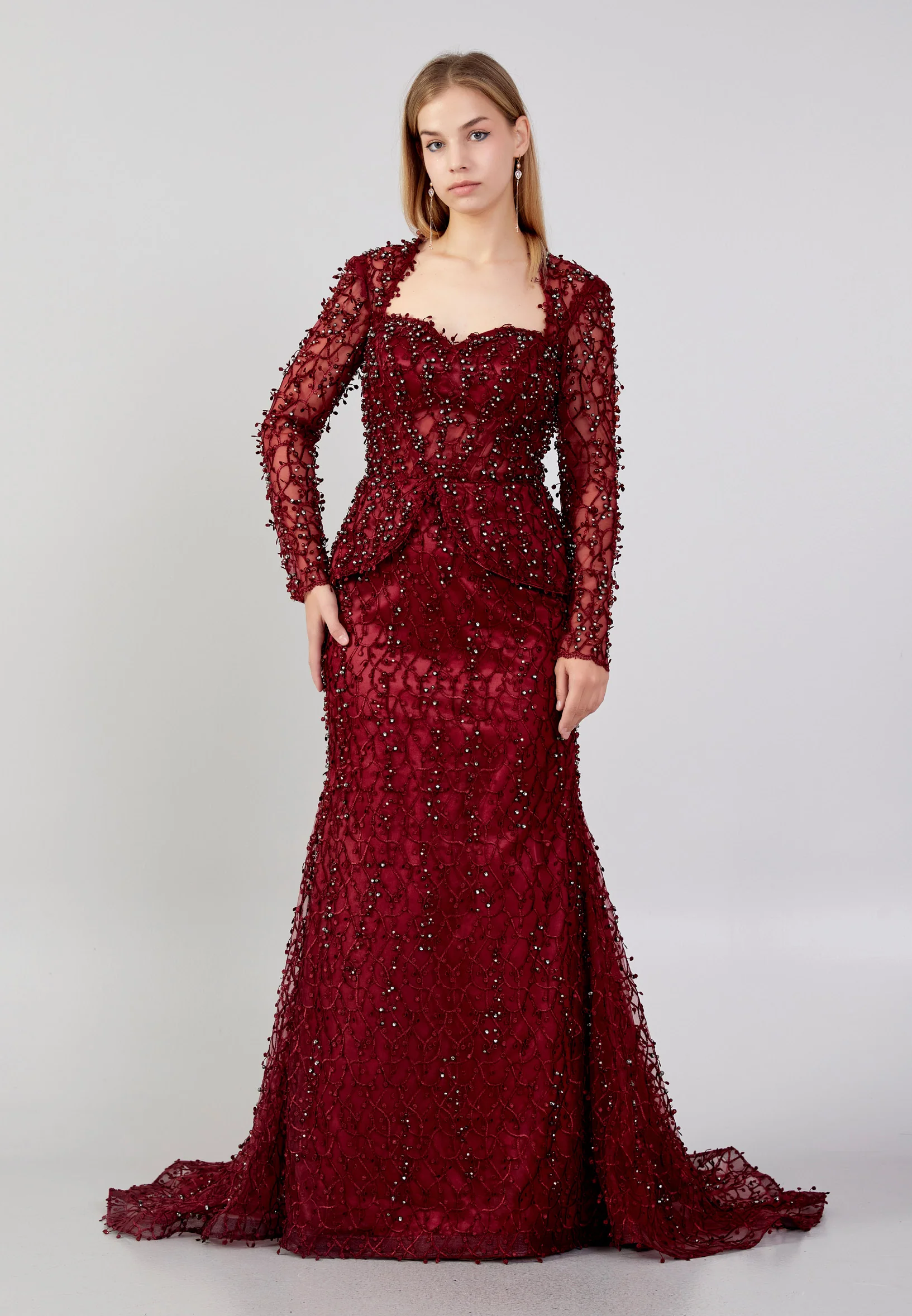Long Sleeve Maxi Sequin Fit & Flare Plus Size Wedding Guest Dress knz3004-b - Image 5