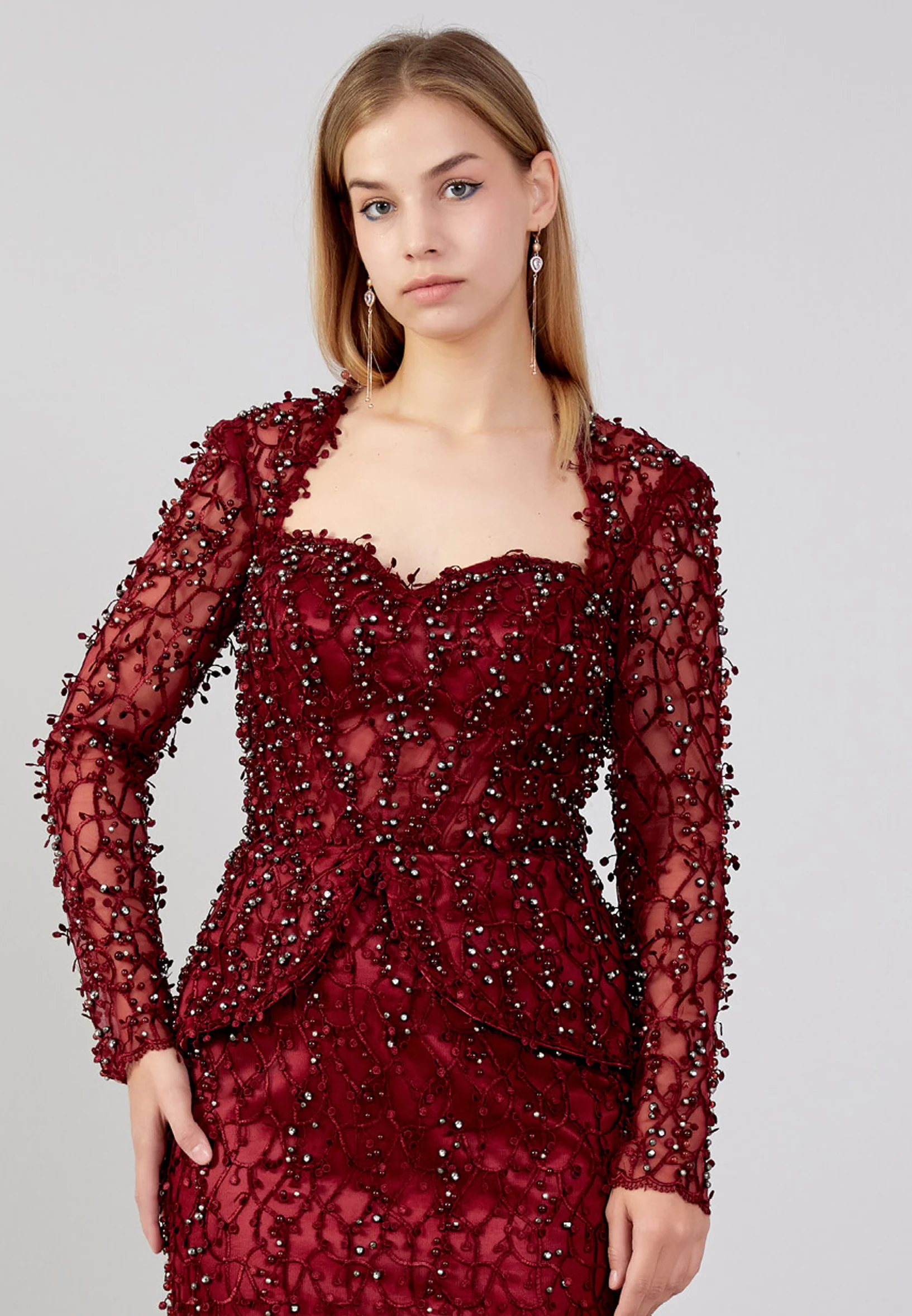Long Sleeve Maxi Sequin Fit & Flare Plus Size Wedding Guest Dress knz3004-b - Image 8