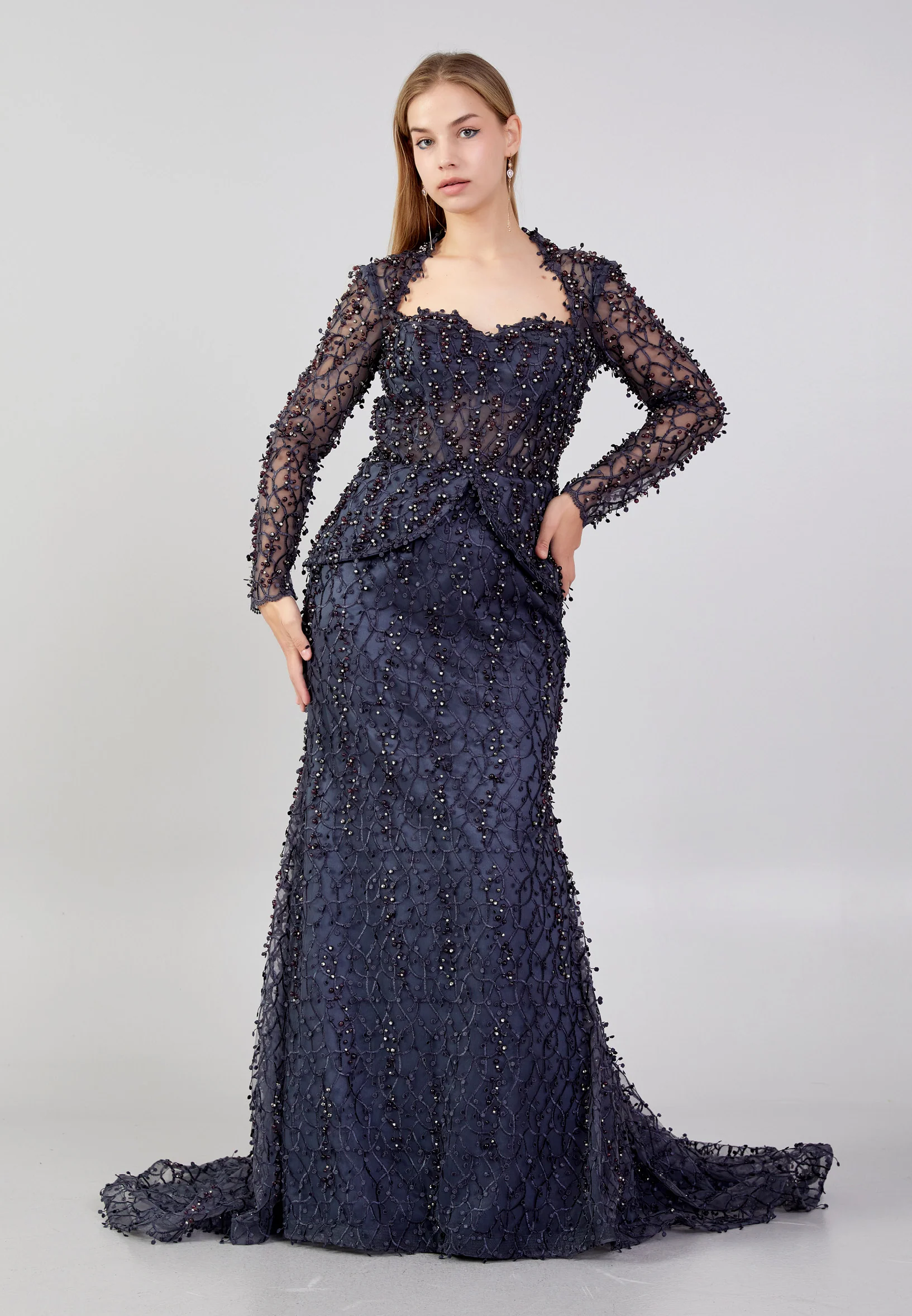 Long Sleeve Maxi Sequin Fit & Flare Plus Size Wedding Guest Dress knz3004-b - Image 9