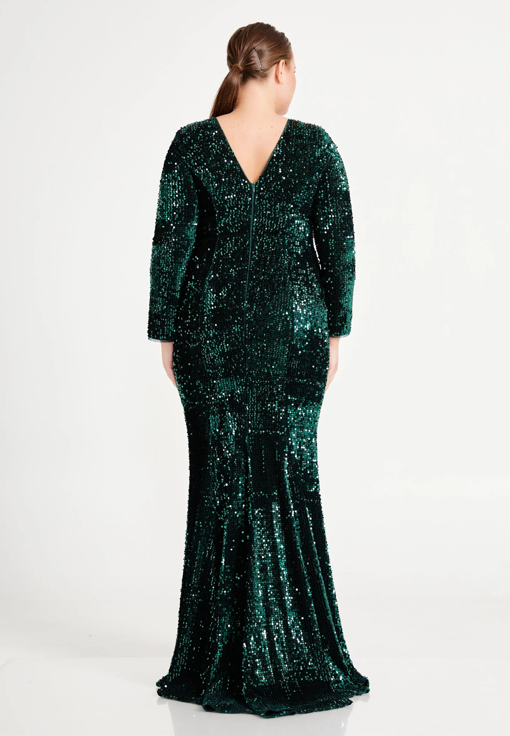 Long Sleeve Maxi Sequin Mermaid Plus Size Evening Dress oli7626-b - Image 10