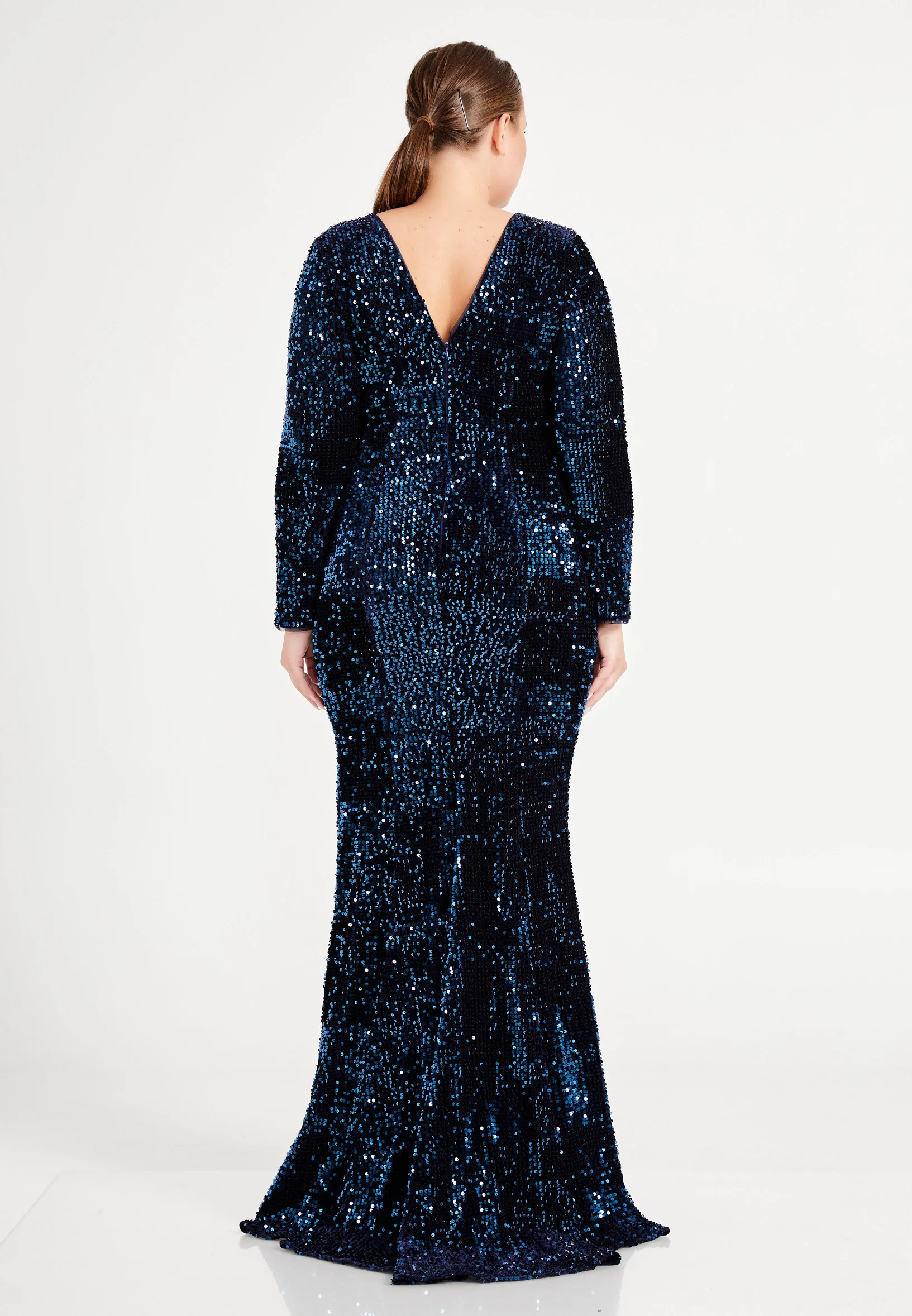 Long Sleeve Maxi Sequin Mermaid Plus Size Evening Dress oli7626-b - Image 18