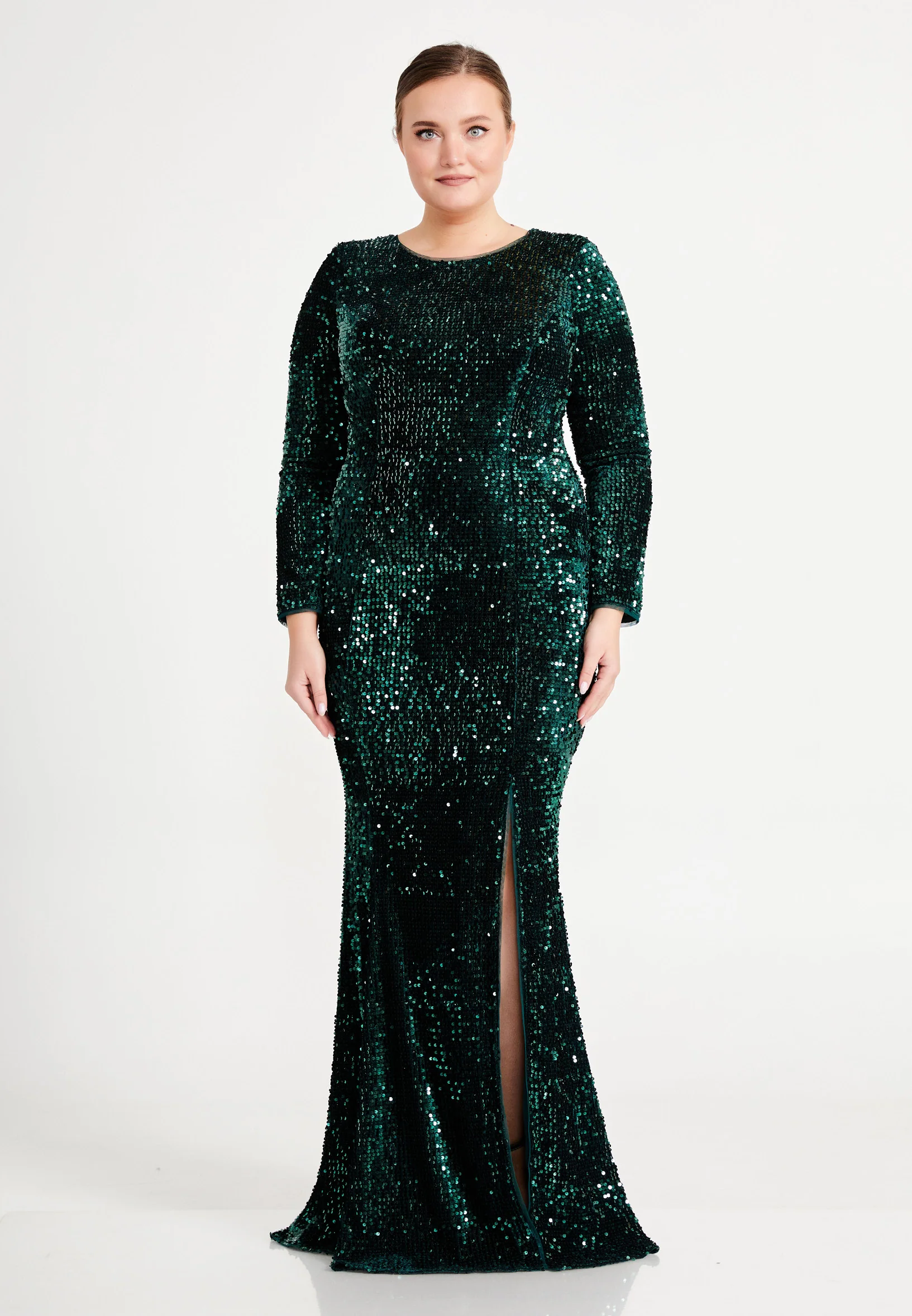 Long Sleeve Maxi Sequin Mermaid Plus Size Evening Dress oli7626-b - Image 9