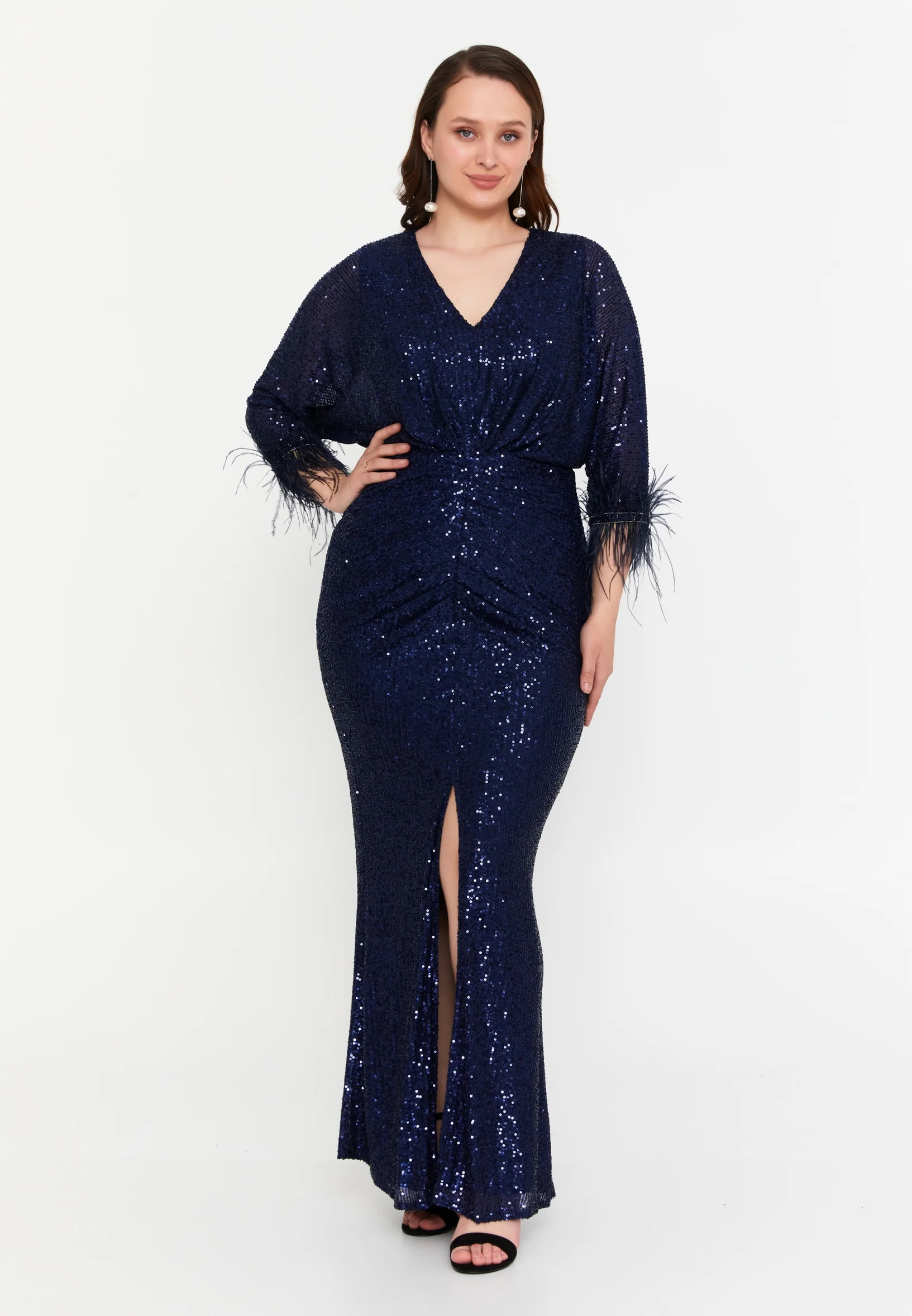 Long Sleeve Maxi Sequin Mermaid Plus Size Wedding Guest Dress msp77324 - Image 12