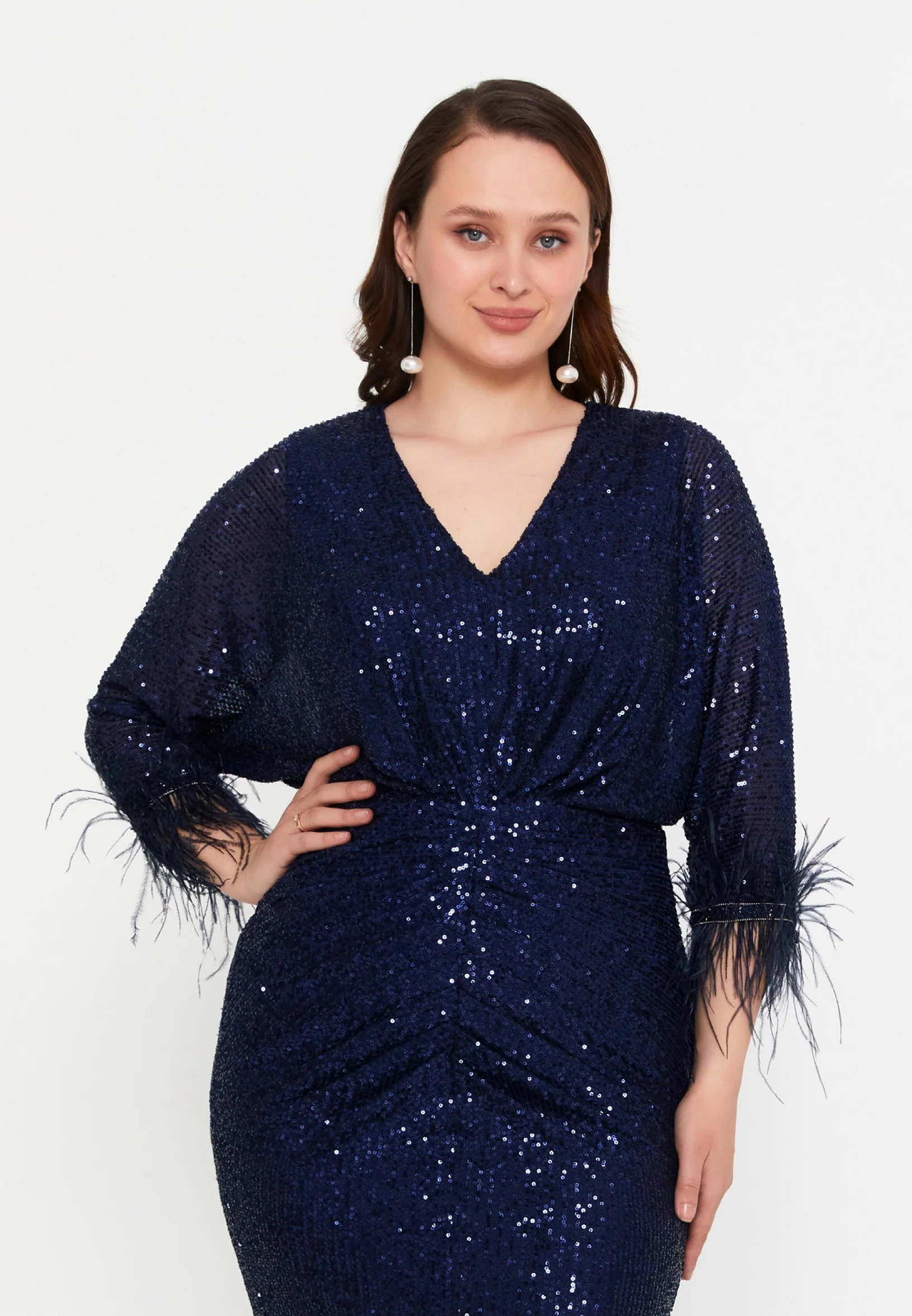 Long Sleeve Maxi Sequin Mermaid Plus Size Wedding Guest Dress msp77324 - Image 15