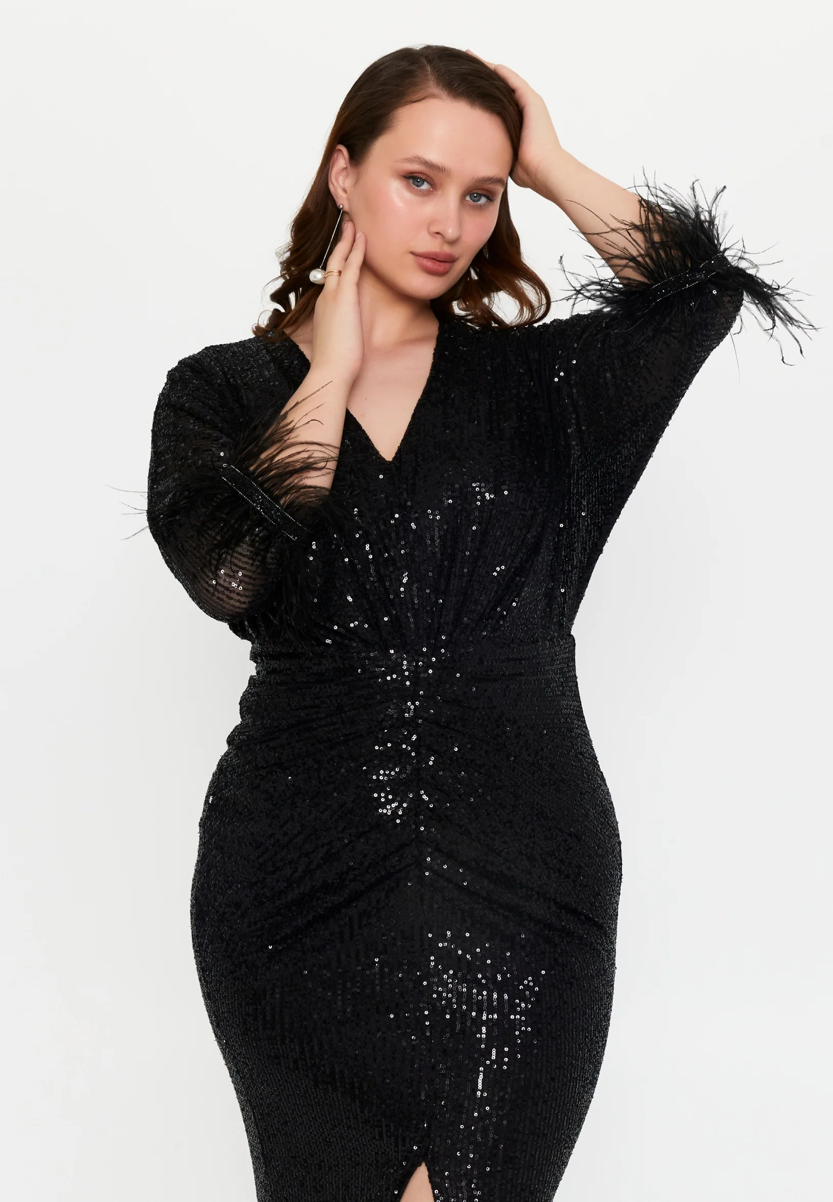 Long Sleeve Maxi Sequin Mermaid Plus Size Wedding Guest Dress msp77324 - Image 2