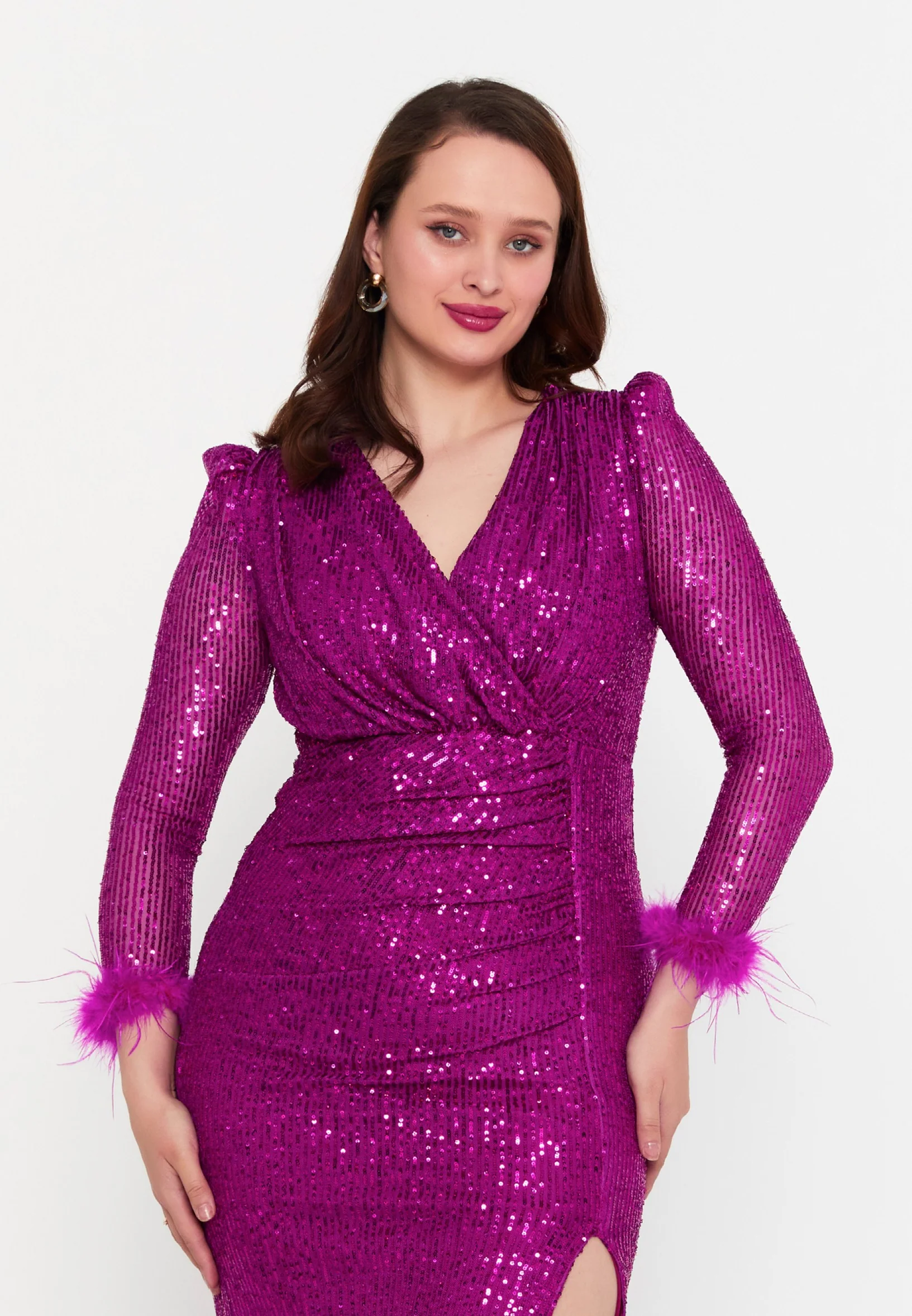 Long Sleeve Maxi Sequin Mermaid Plus Size Wedding Guest Dress msp77325 - Image 12