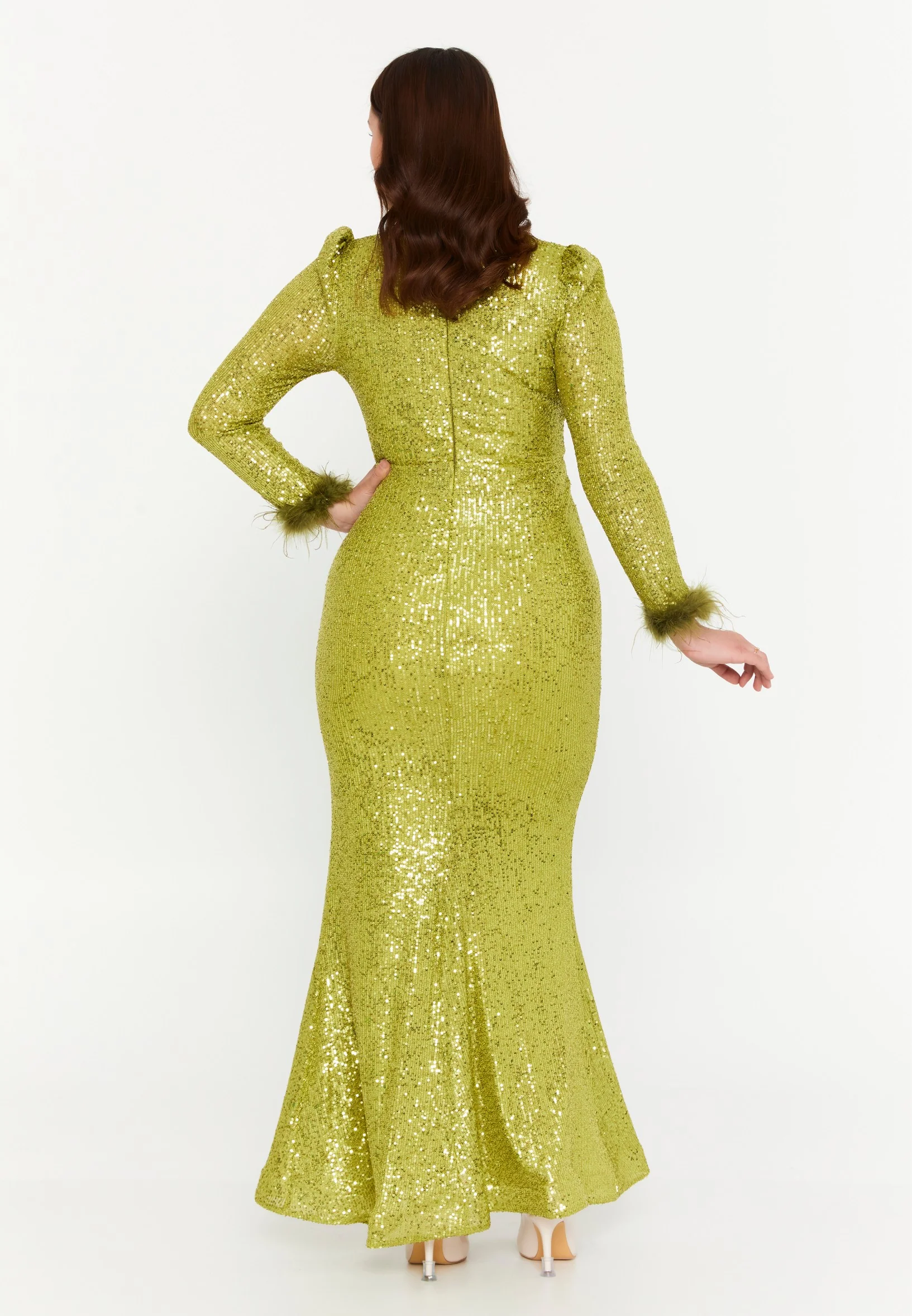 Long Sleeve Maxi Sequin Mermaid Plus Size Wedding Guest Dress msp77325 - Image 14