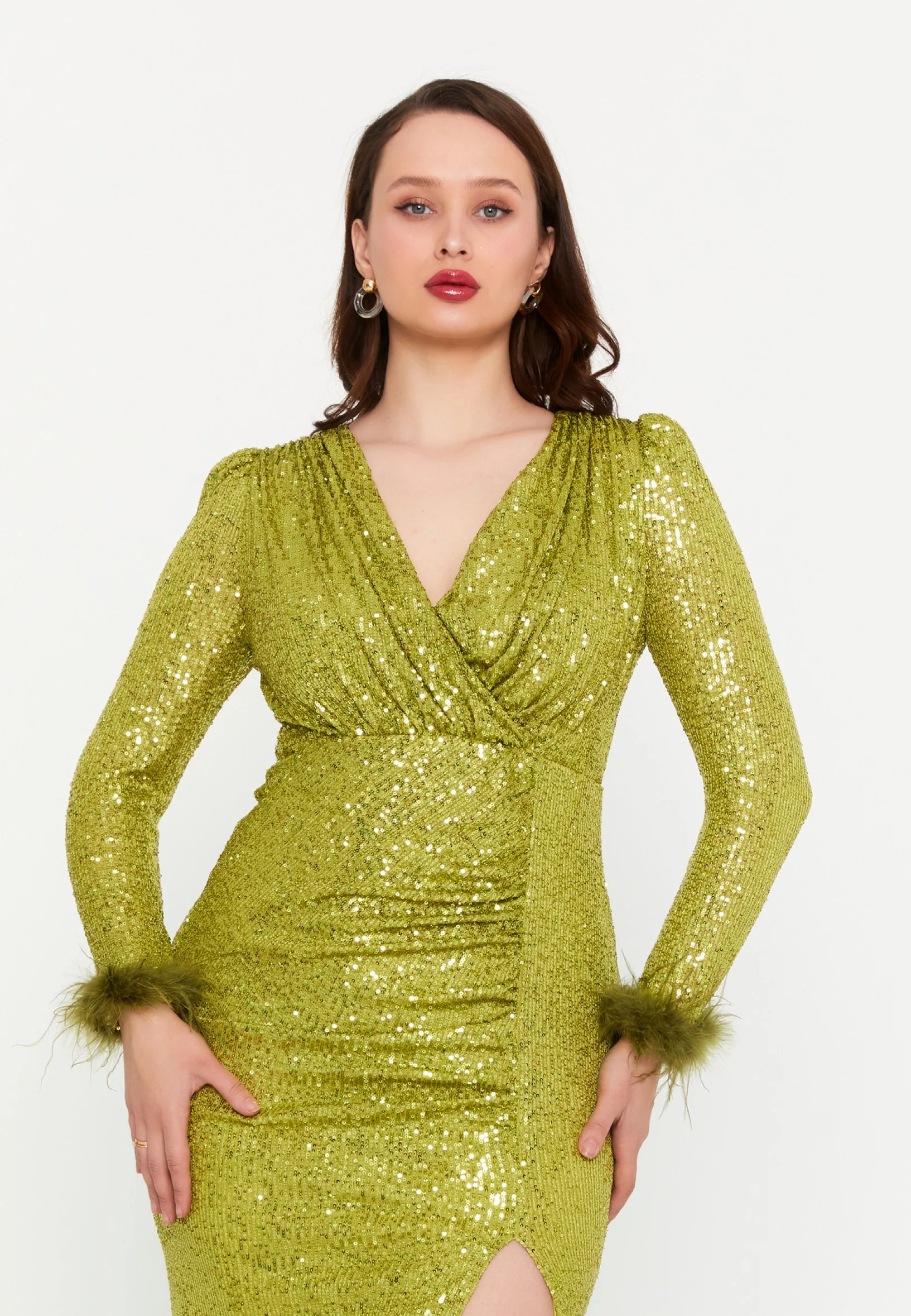 Long Sleeve Maxi Sequin Mermaid Plus Size Wedding Guest Dress msp77325 - Image 16