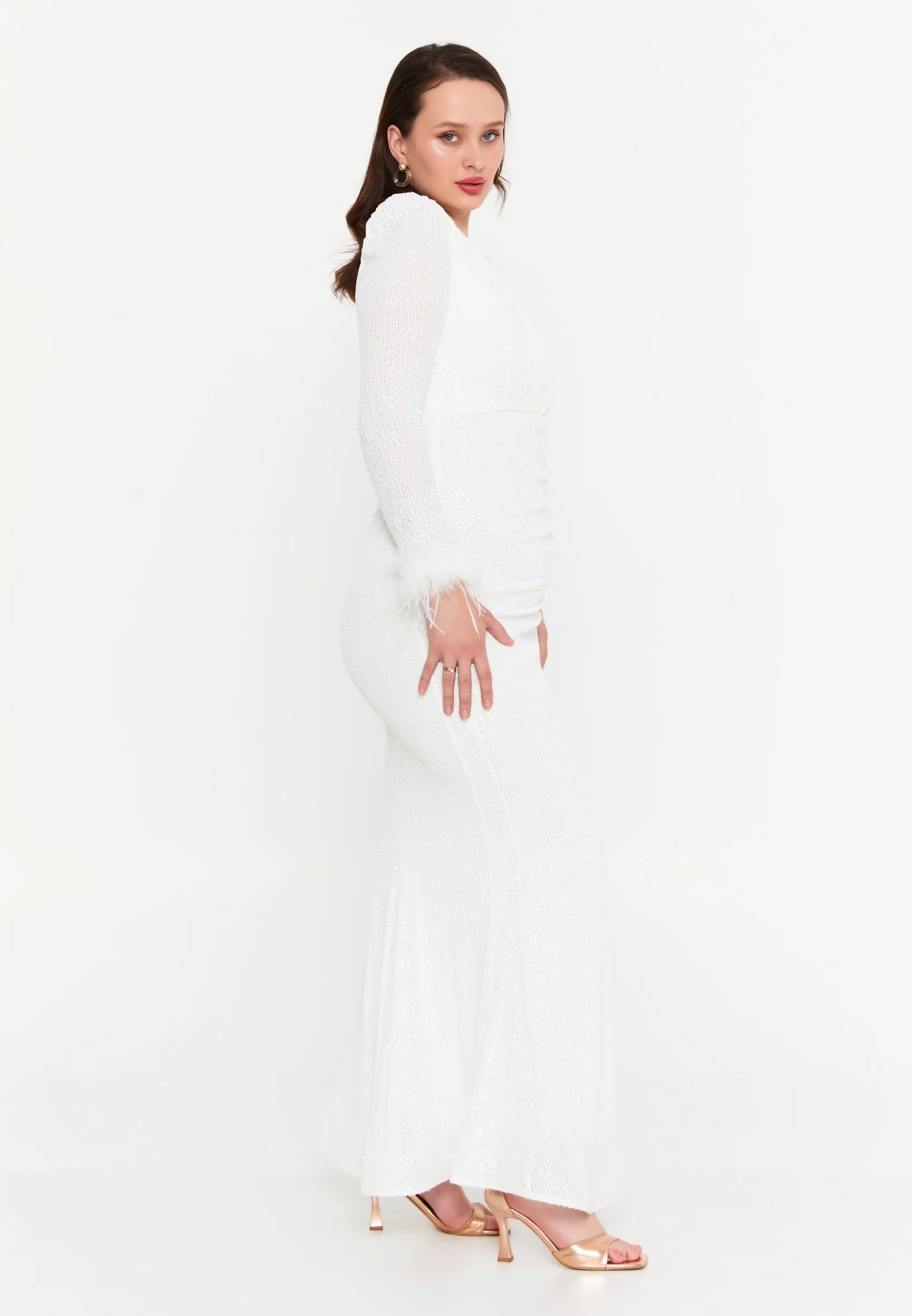 Long Sleeve Maxi Sequin Mermaid Plus Size Wedding Guest Dress msp77325 - Image 3