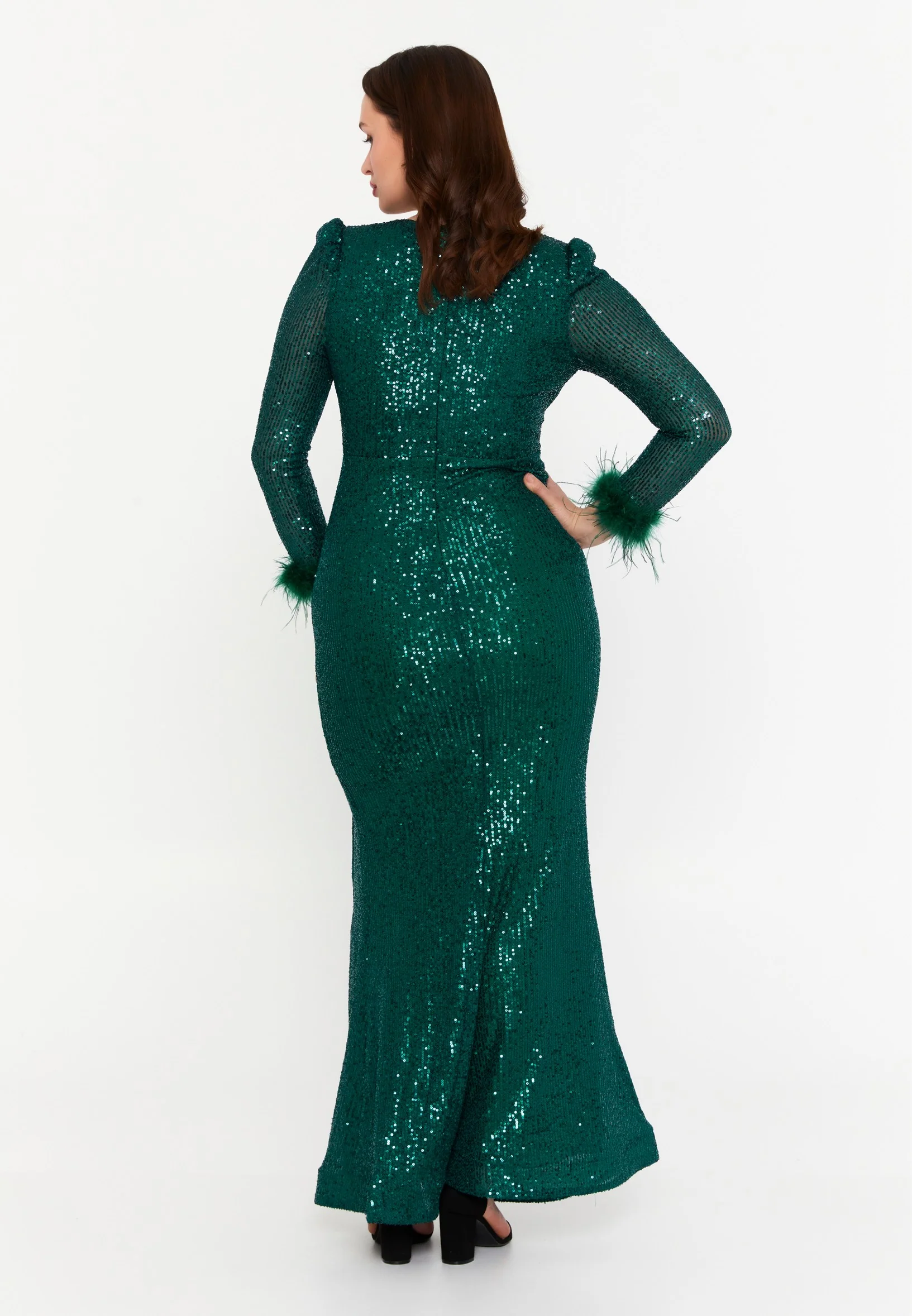 Long Sleeve Maxi Sequin Mermaid Plus Size Wedding Guest Dress msp77325 - Image 6