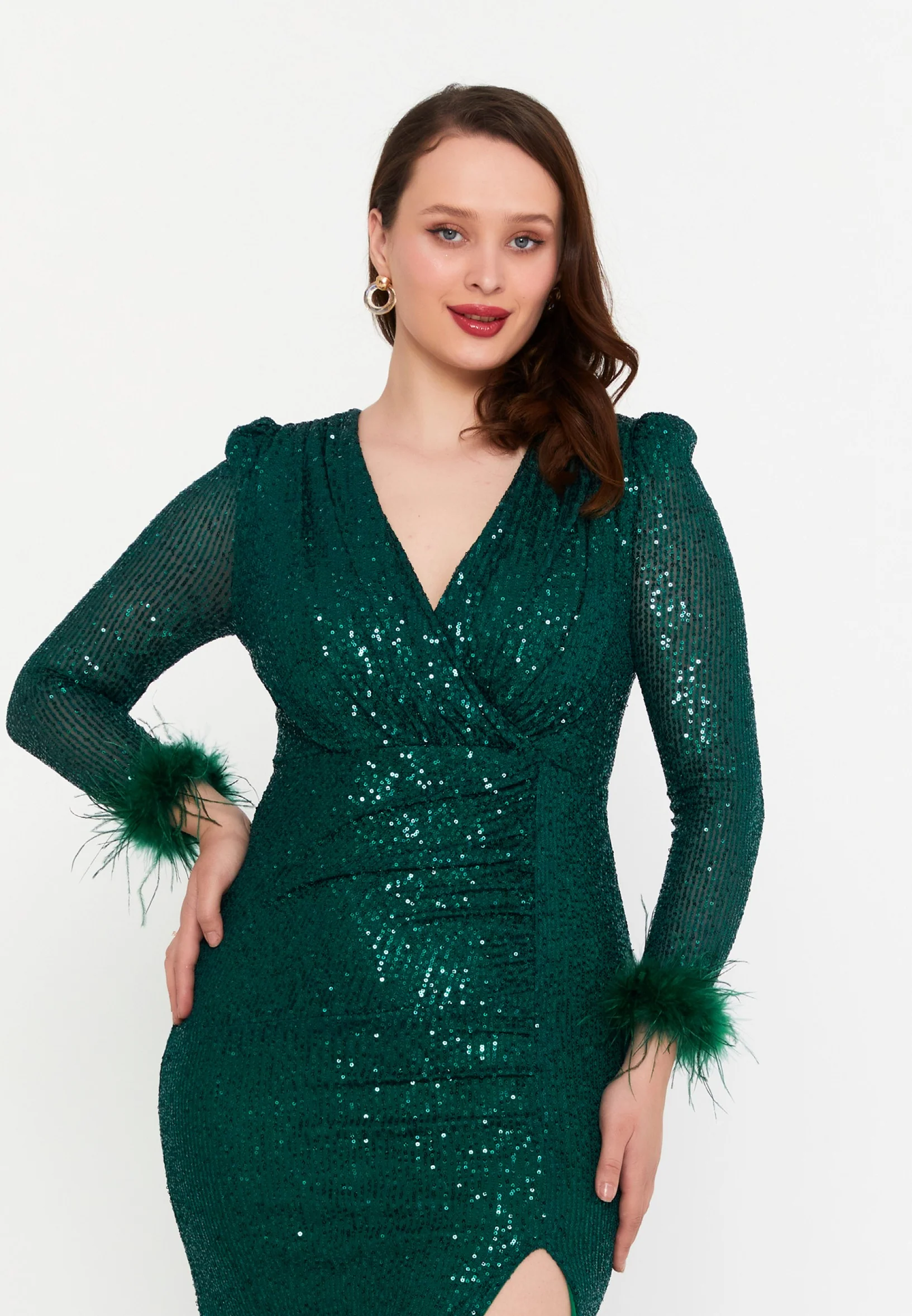 Long Sleeve Maxi Sequin Mermaid Plus Size Wedding Guest Dress msp77325 - Image 8