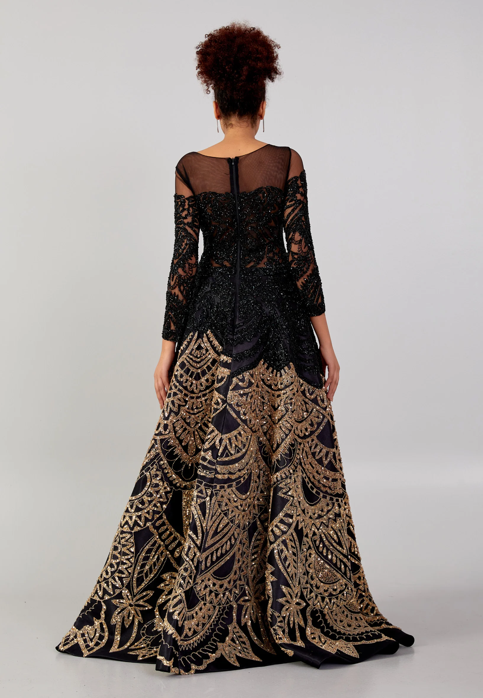 Long Sleeve Maxi Sequin Mermaid Regular Prom Dress mtn88707 - Image 2