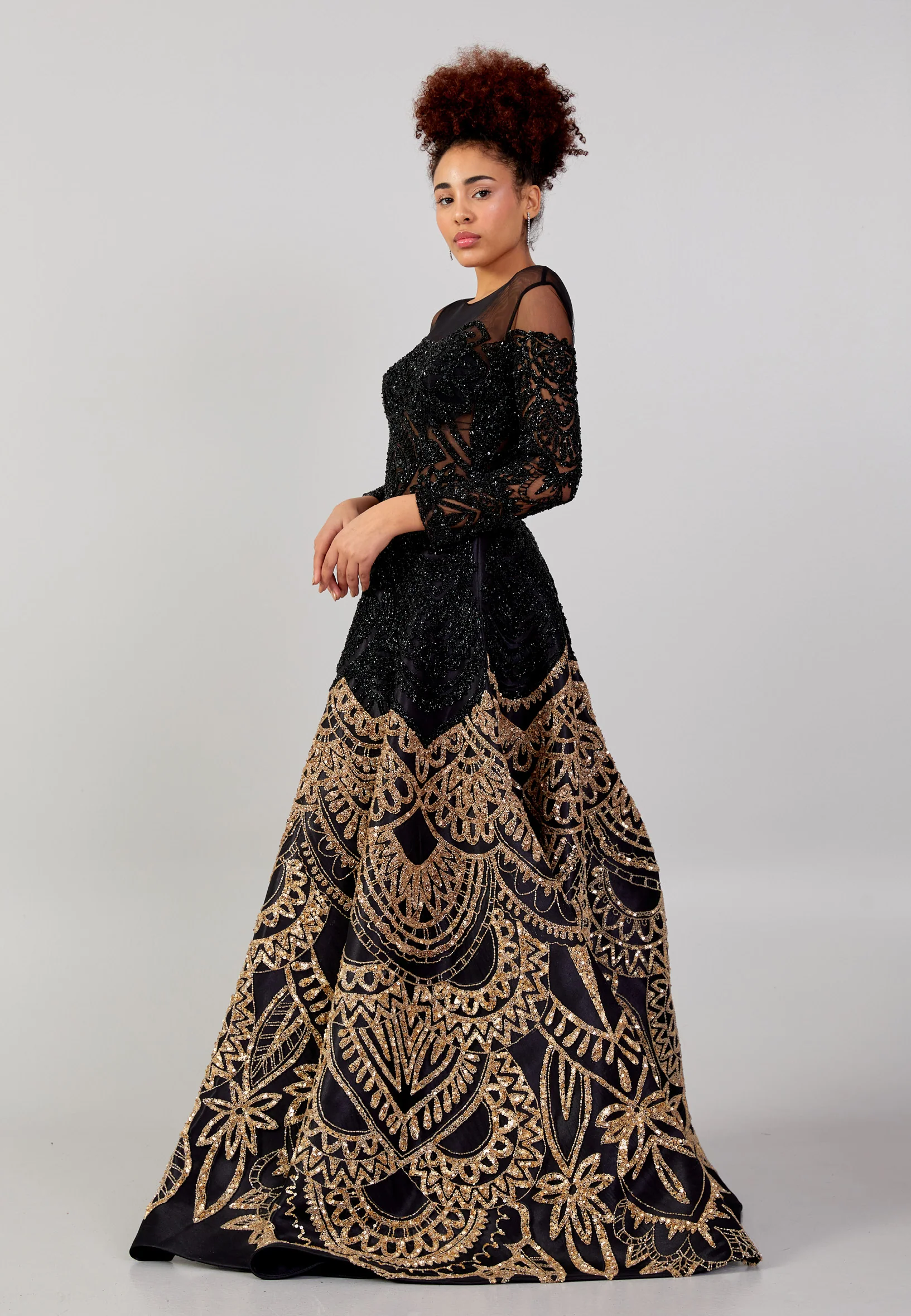 Long Sleeve Maxi Sequin Mermaid Regular Prom Dress mtn88707 - Image 3
