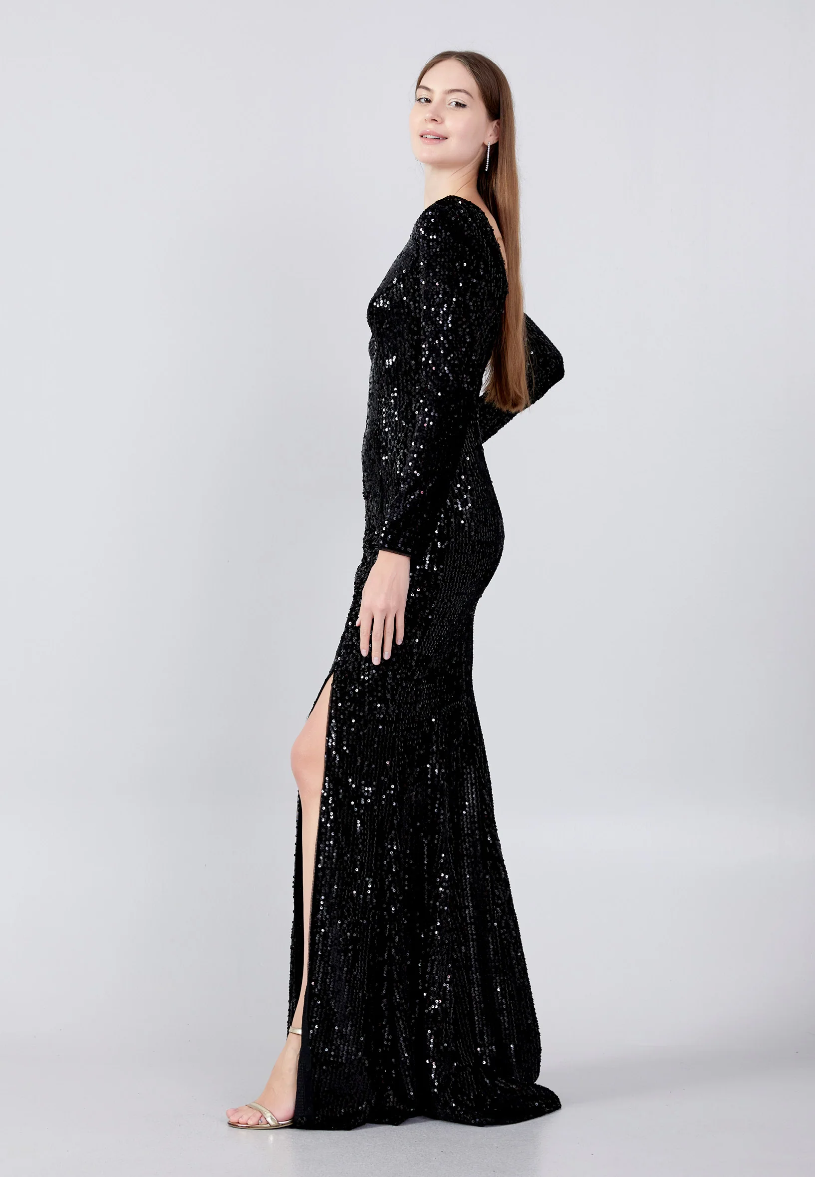 Long Sleeve Maxi Sequin Mermaid Regular Prom Dress oli7626 - Image 3