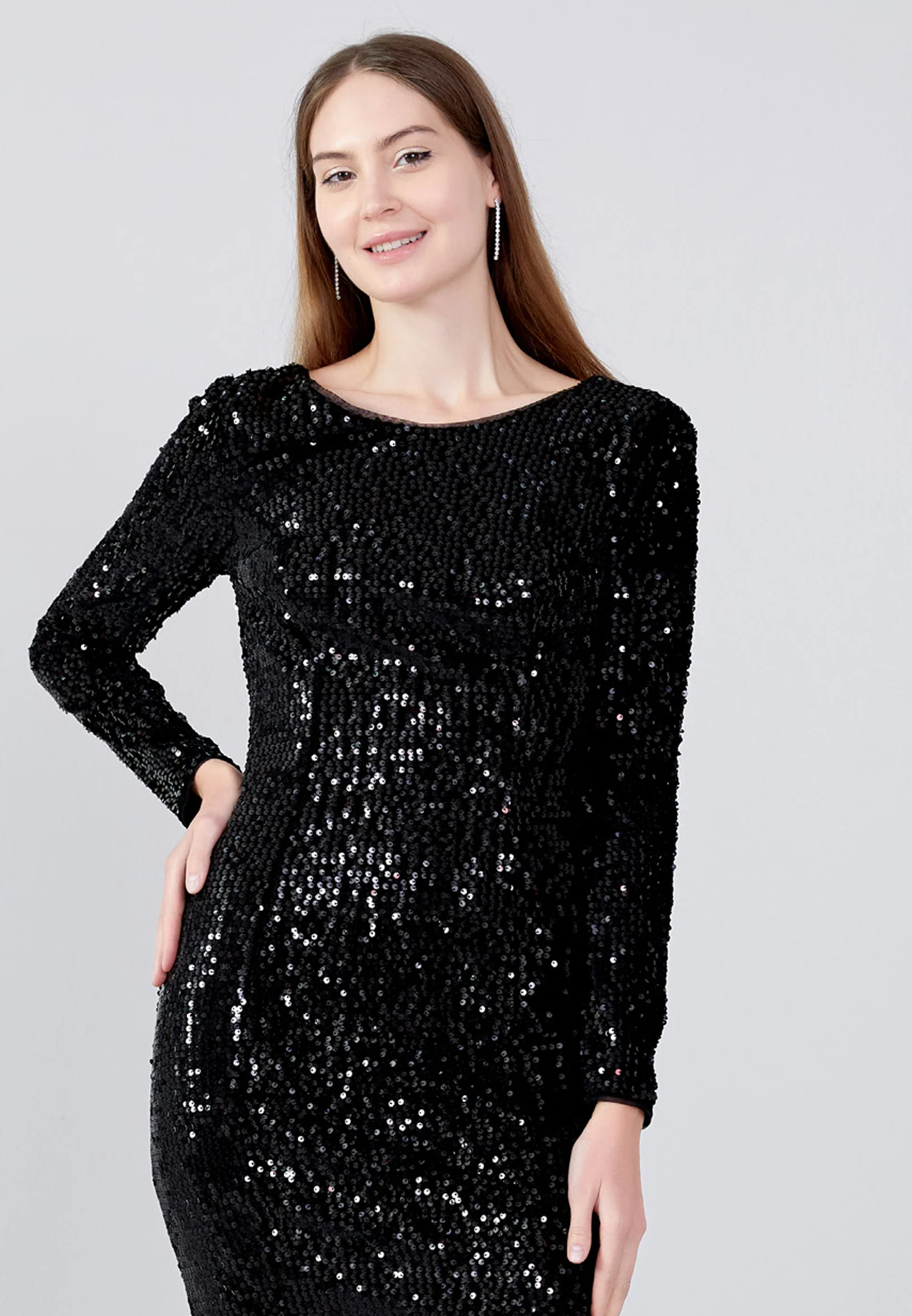 Long Sleeve Maxi Sequin Mermaid Regular Prom Dress oli7626 - Image 4