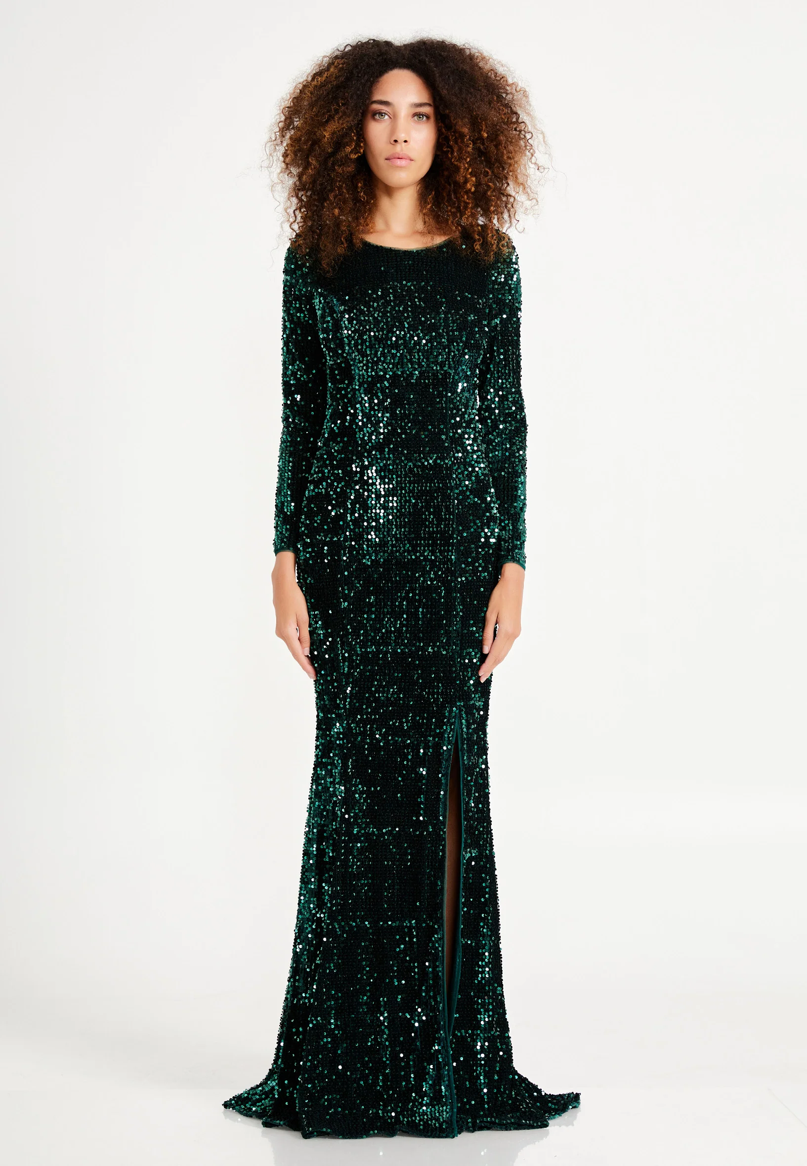 Long Sleeve Maxi Sequin Mermaid Regular Prom Dress oli7626 - Image 9
