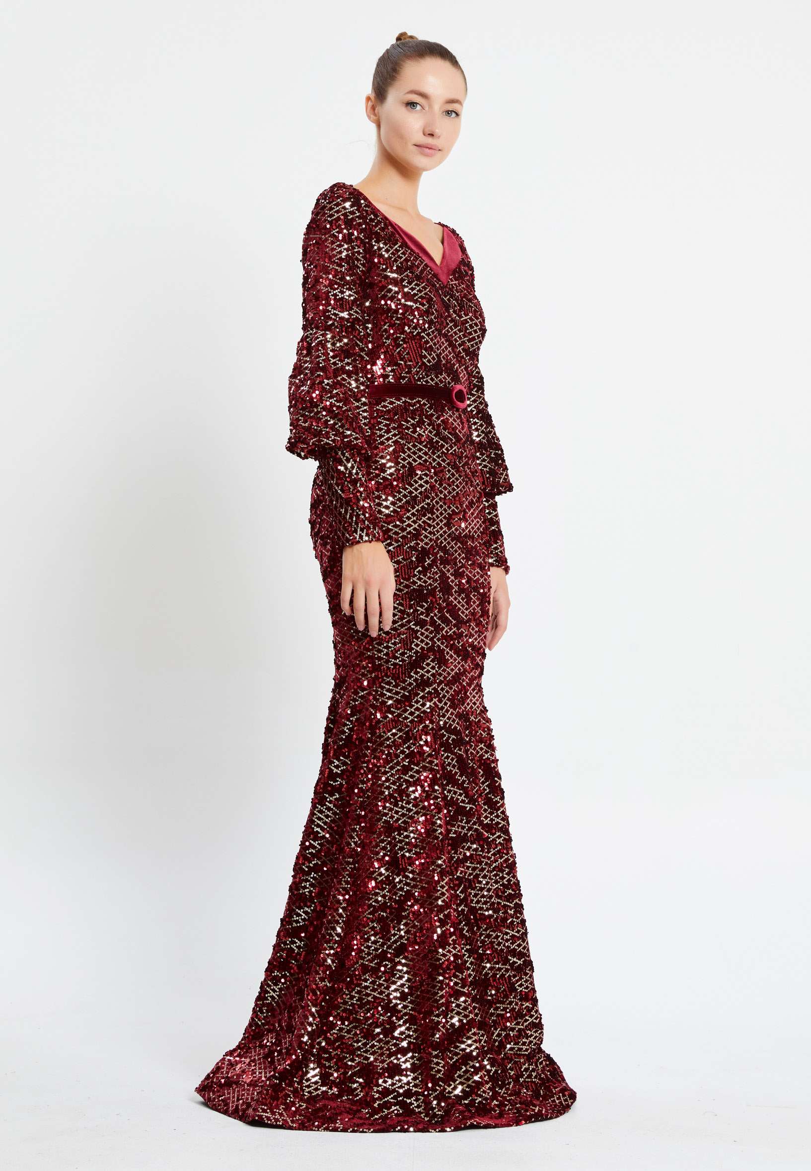 Long Sleeve Maxi Sequin Mermaid Regular Prom Dress pnl6926 - Image 11