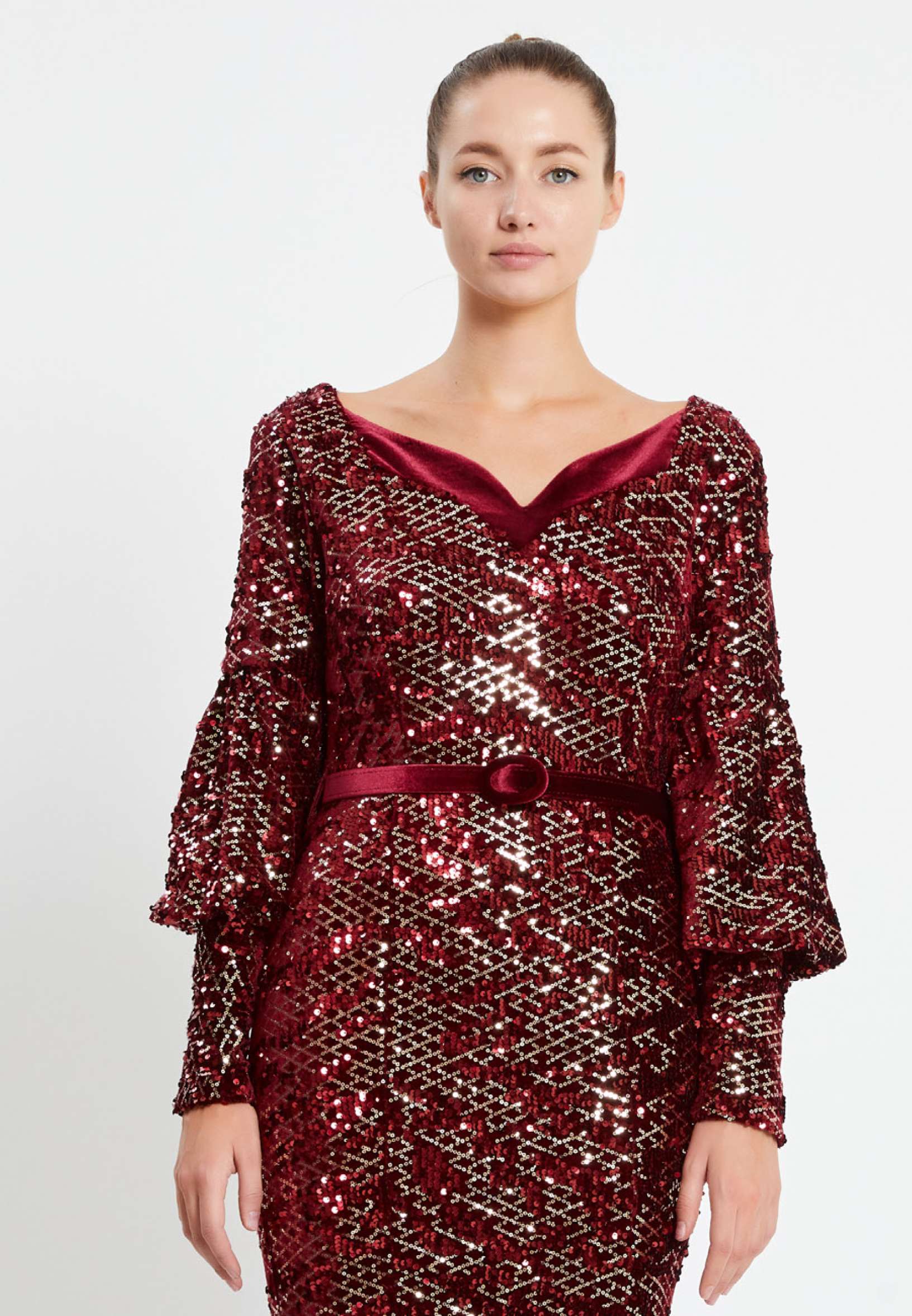 Long Sleeve Maxi Sequin Mermaid Regular Prom Dress pnl6926 - Image 12
