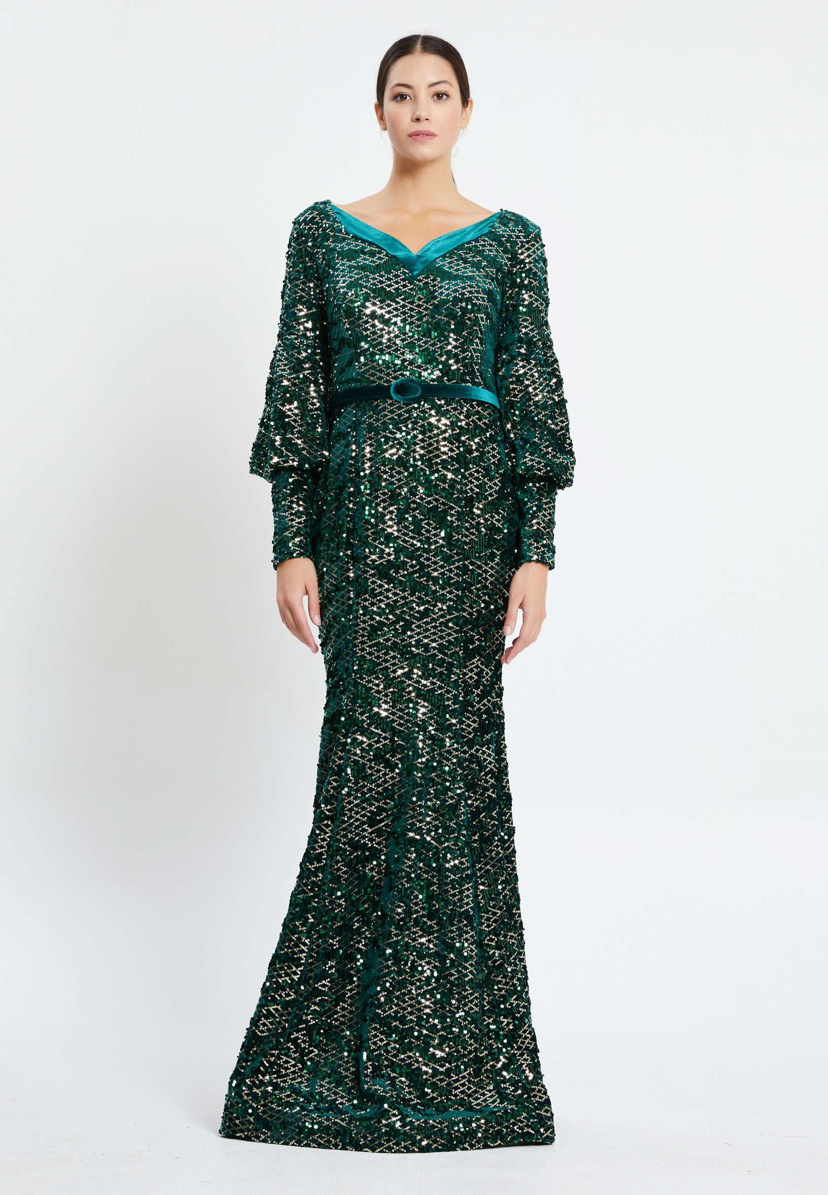 Long Sleeve Maxi Sequin Mermaid Regular Prom Dress pnl6926 - Image 13