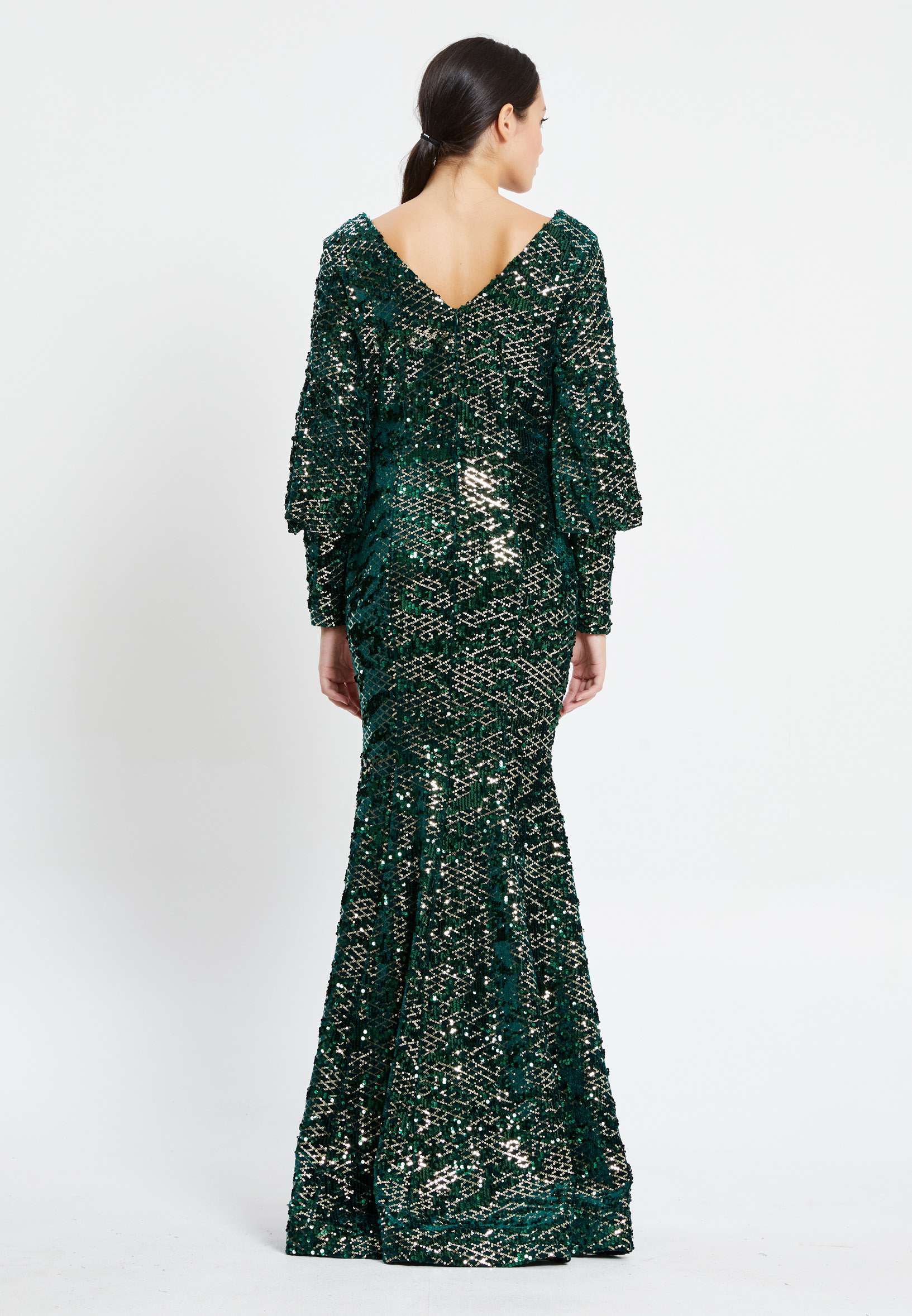 Long Sleeve Maxi Sequin Mermaid Regular Prom Dress pnl6926 - Image 14