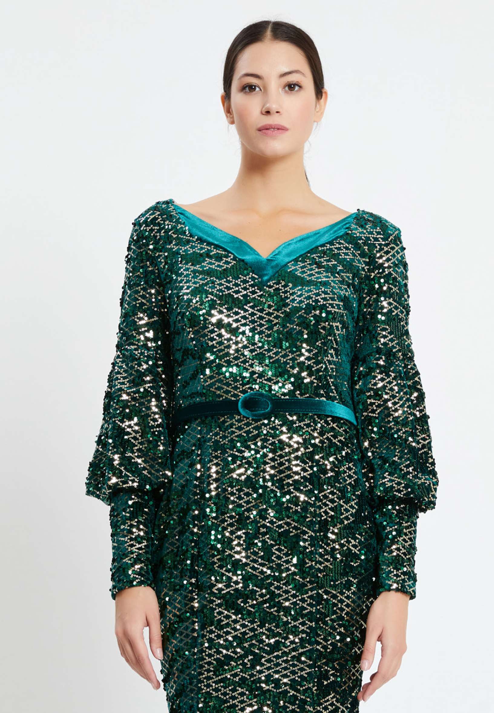 Long Sleeve Maxi Sequin Mermaid Regular Prom Dress pnl6926 - Image 16