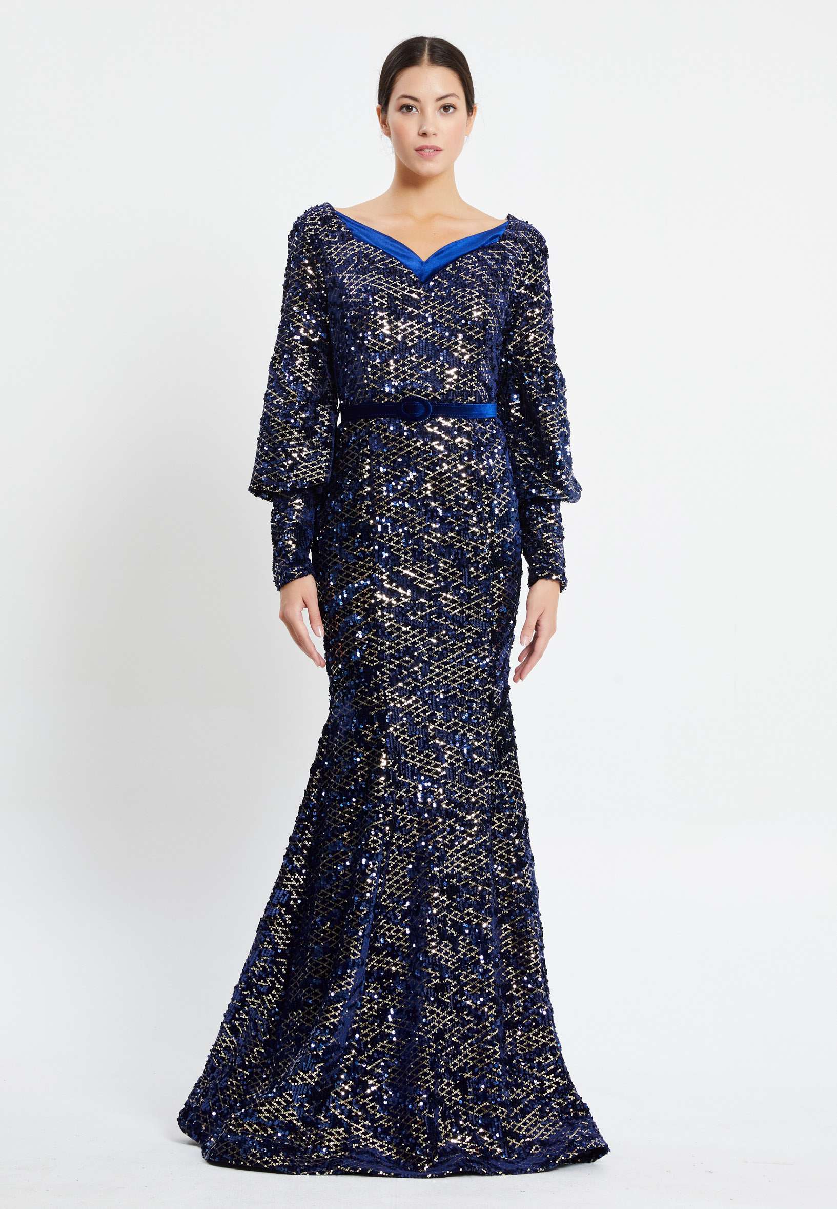 Long Sleeve Maxi Sequin Mermaid Regular Prom Dress pnl6926 - Image 17