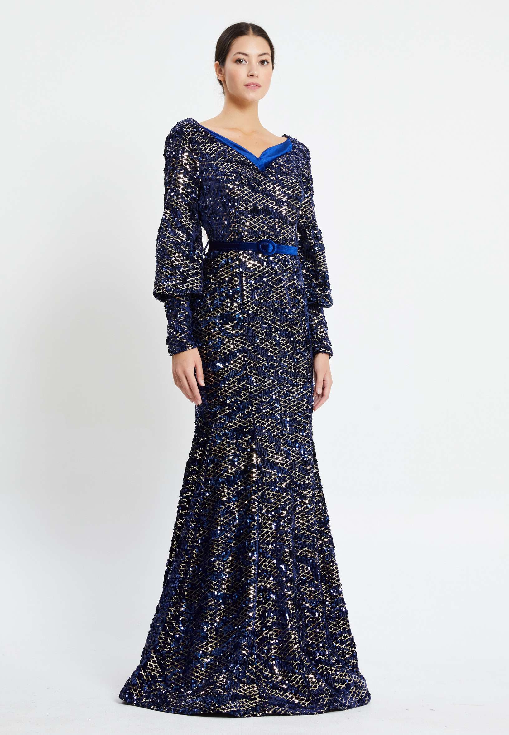 Long Sleeve Maxi Sequin Mermaid Regular Prom Dress pnl6926 - Image 19