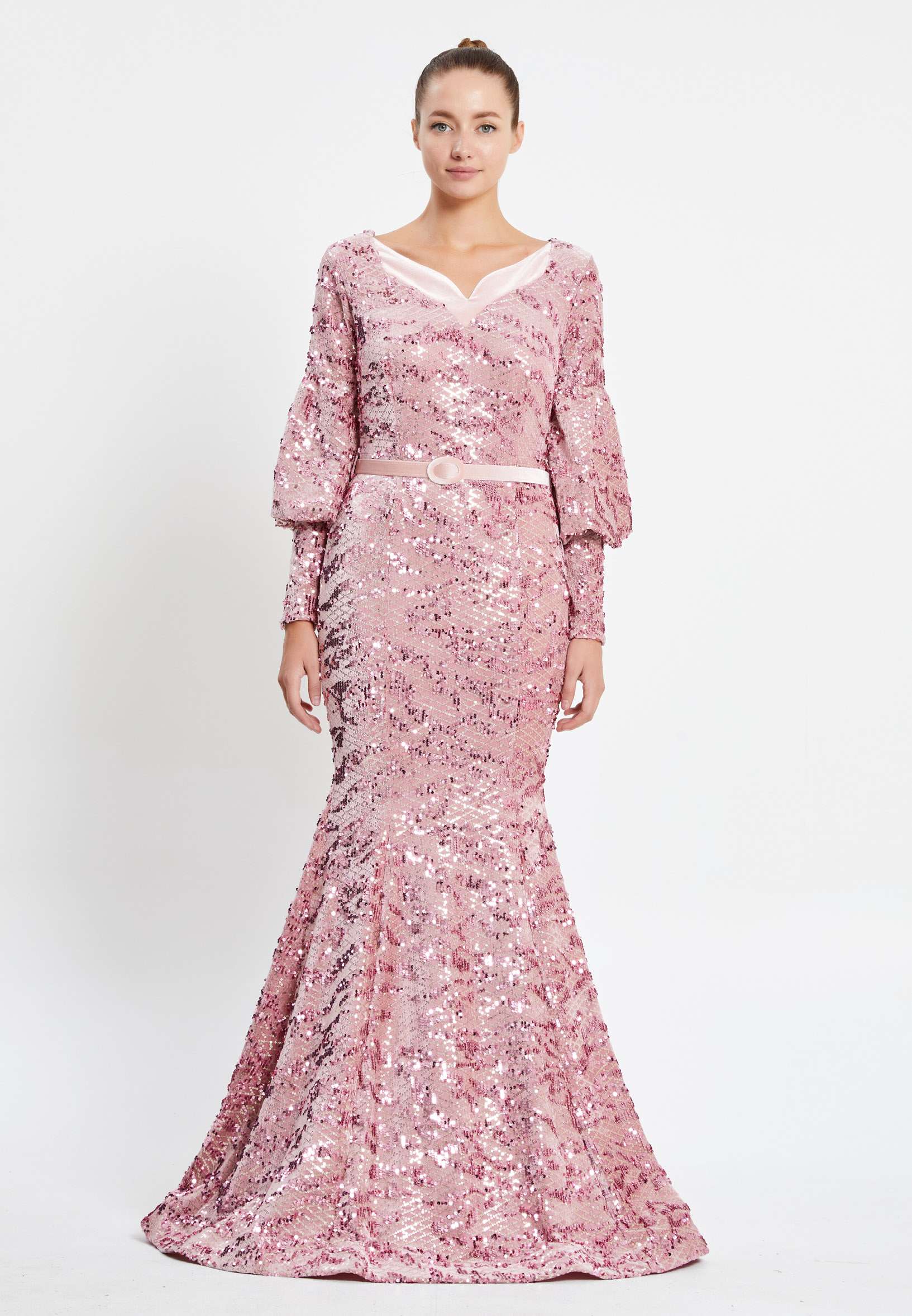 Long Sleeve Maxi Sequin Mermaid Regular Prom Dress pnl6926 - Image 21