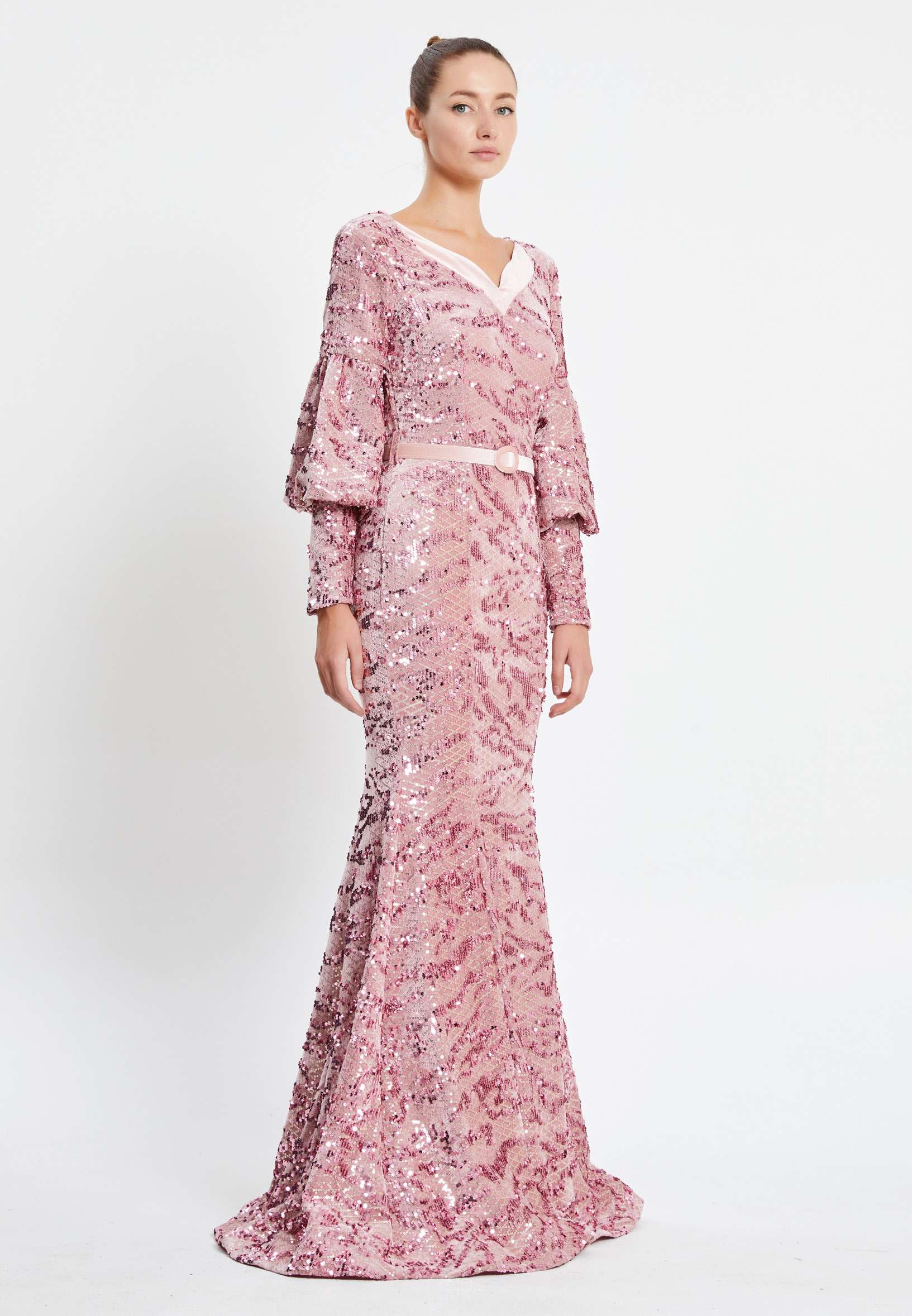 Long Sleeve Maxi Sequin Mermaid Regular Prom Dress pnl6926 - Image 23