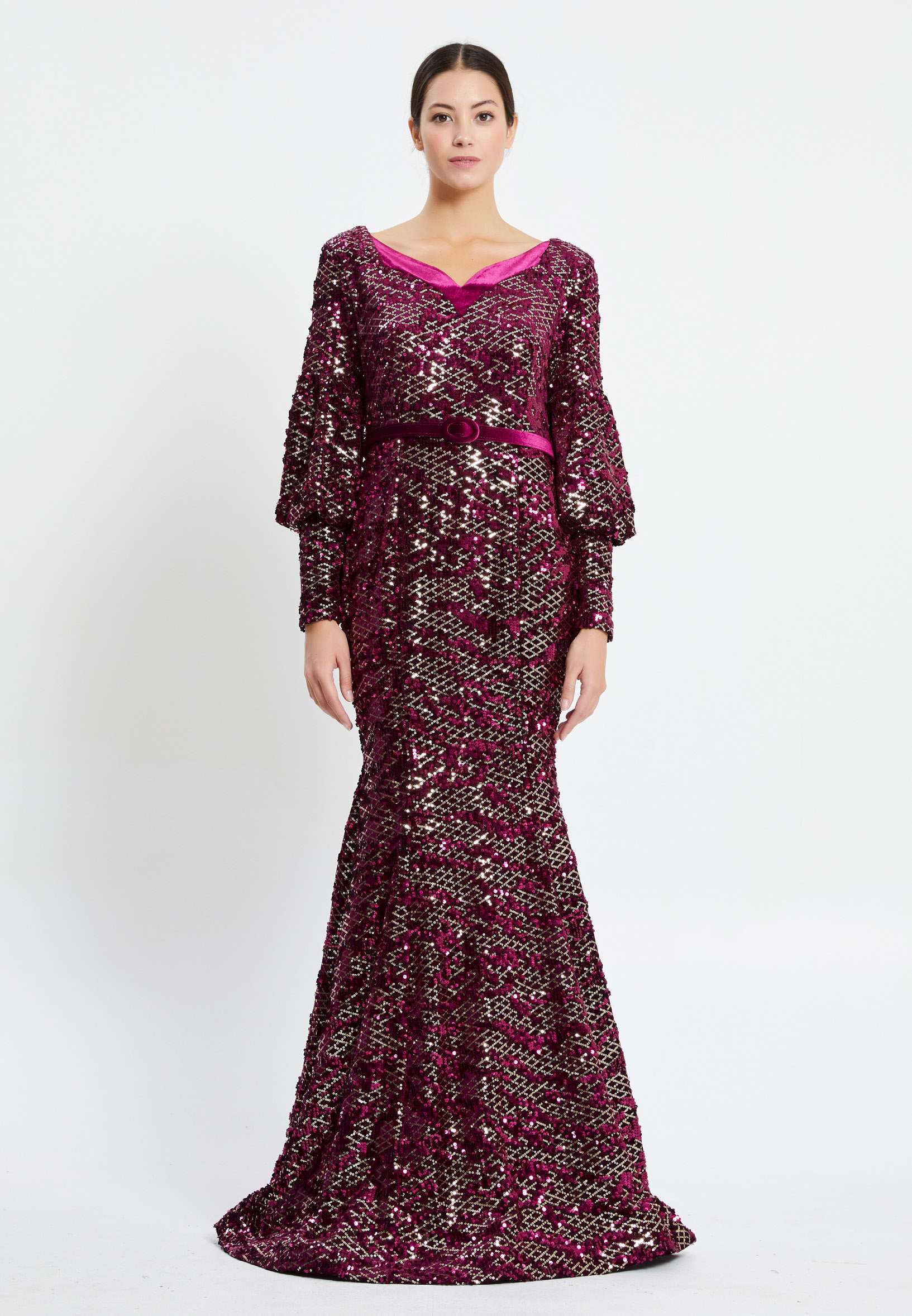 Long Sleeve Maxi Sequin Mermaid Regular Prom Dress pnl6926 - Image 25