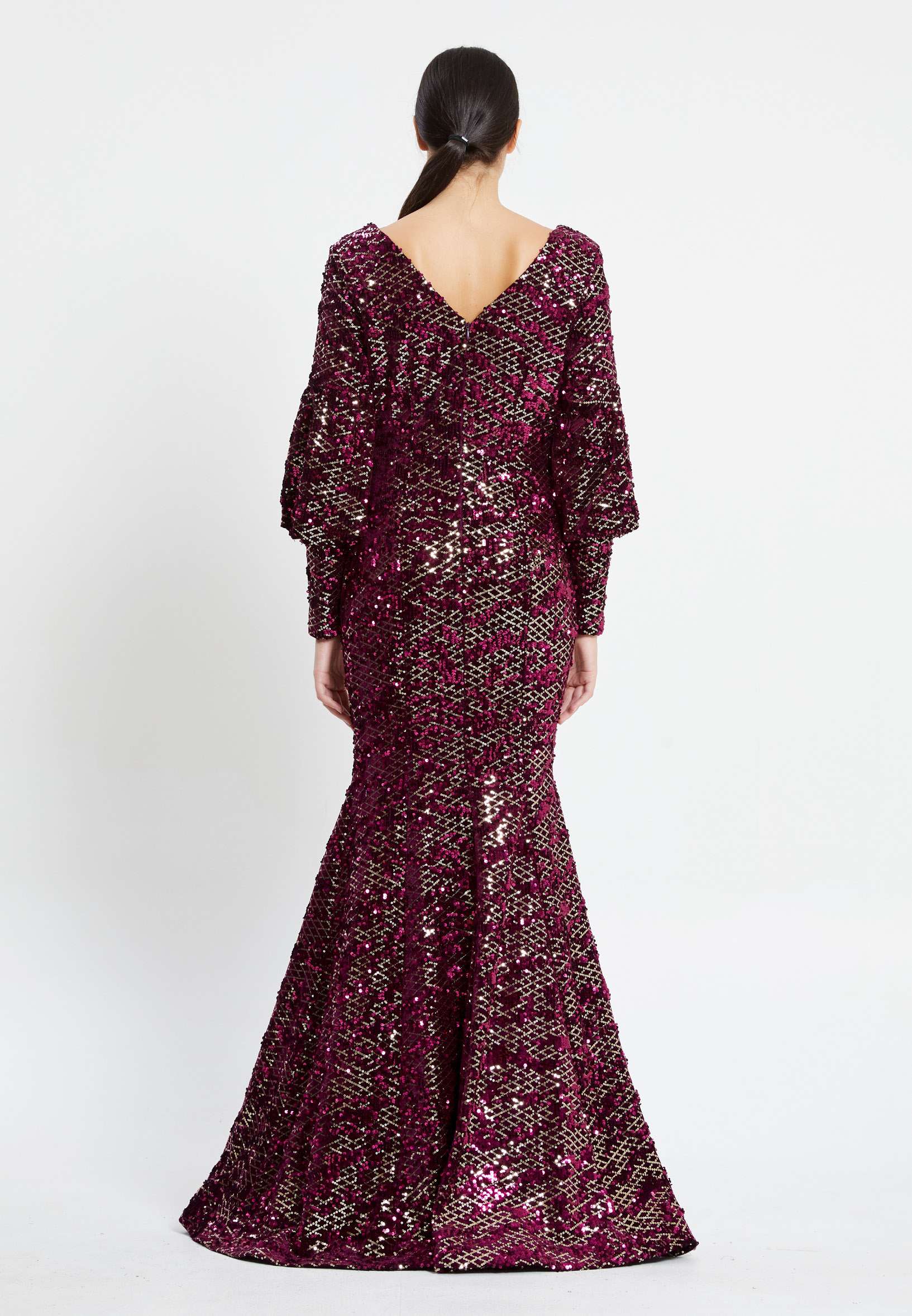 Long Sleeve Maxi Sequin Mermaid Regular Prom Dress pnl6926 - Image 26