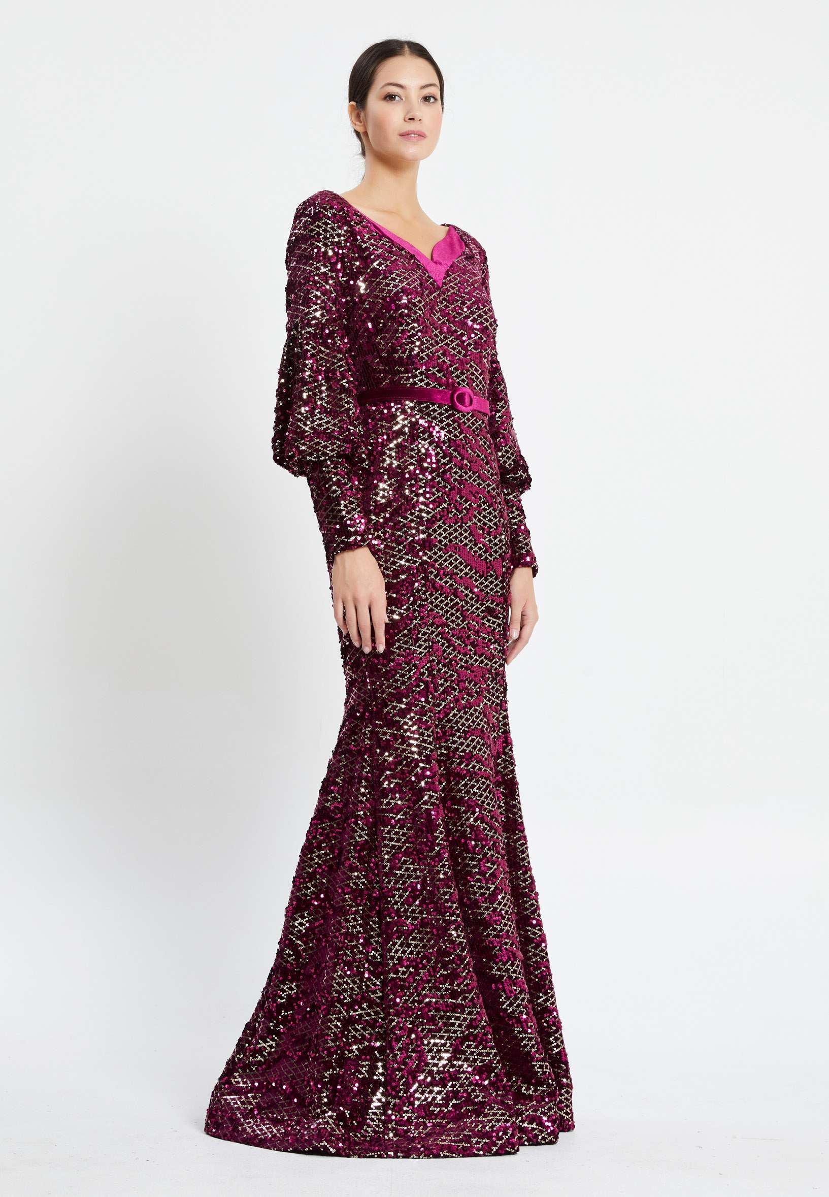 Long Sleeve Maxi Sequin Mermaid Regular Prom Dress pnl6926 - Image 27