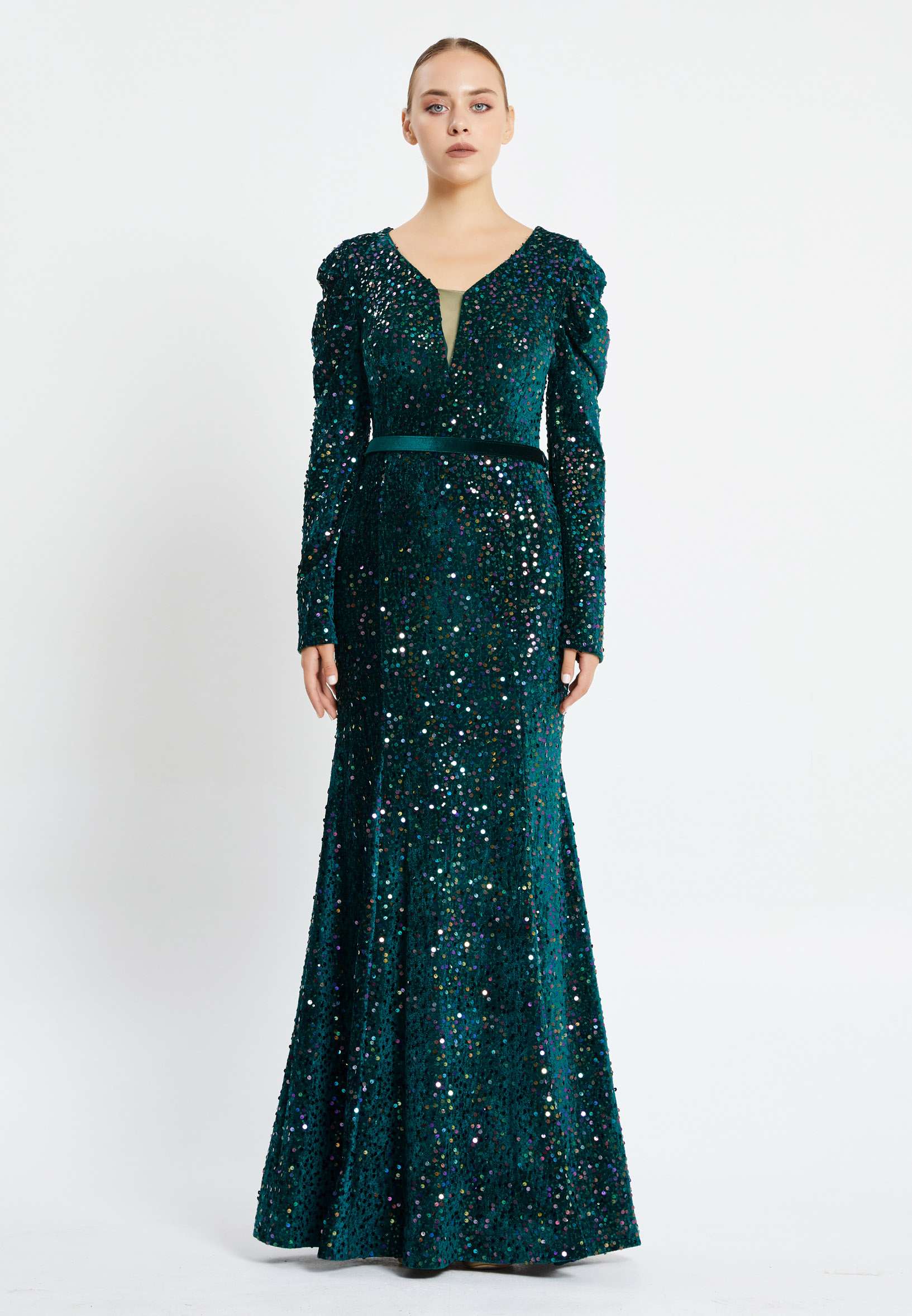 Long Sleeve Maxi Sequin Mermaid Regular Prom Dress pnl6949 - Image 13