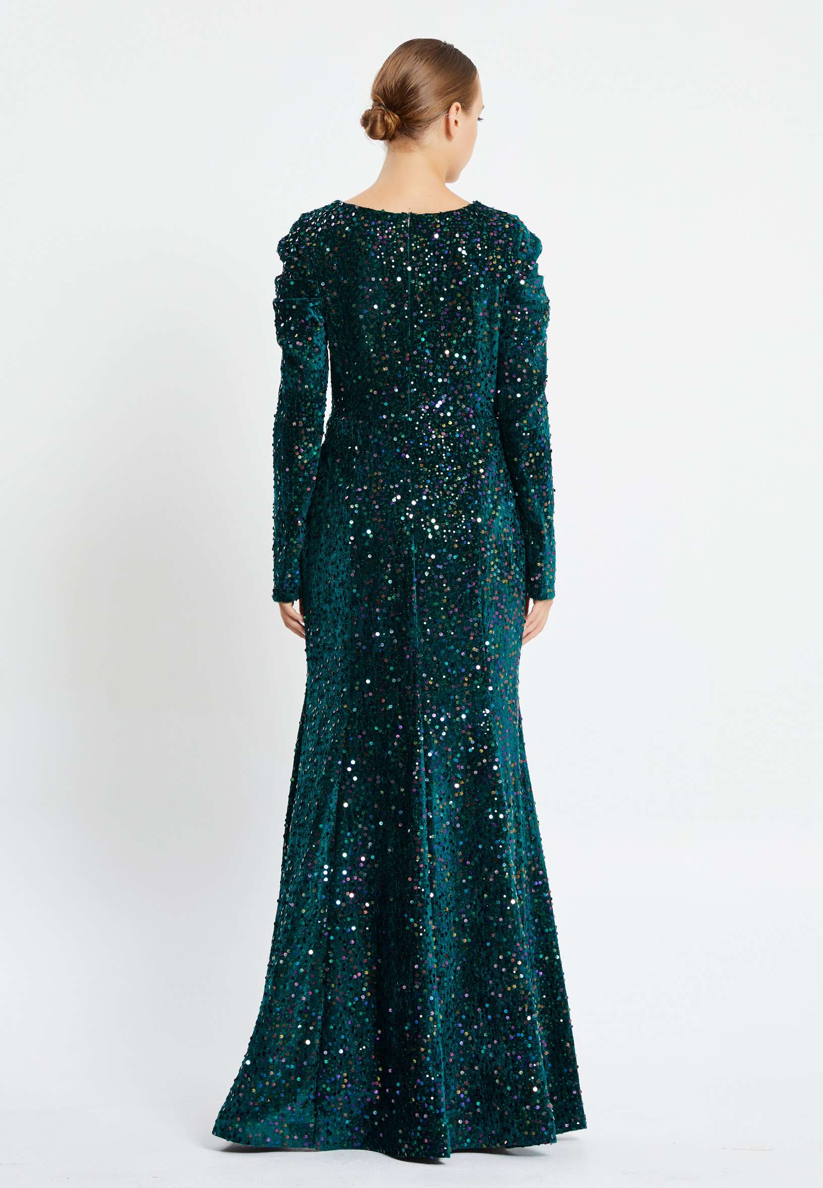 Long Sleeve Maxi Sequin Mermaid Regular Prom Dress pnl6949 - Image 14