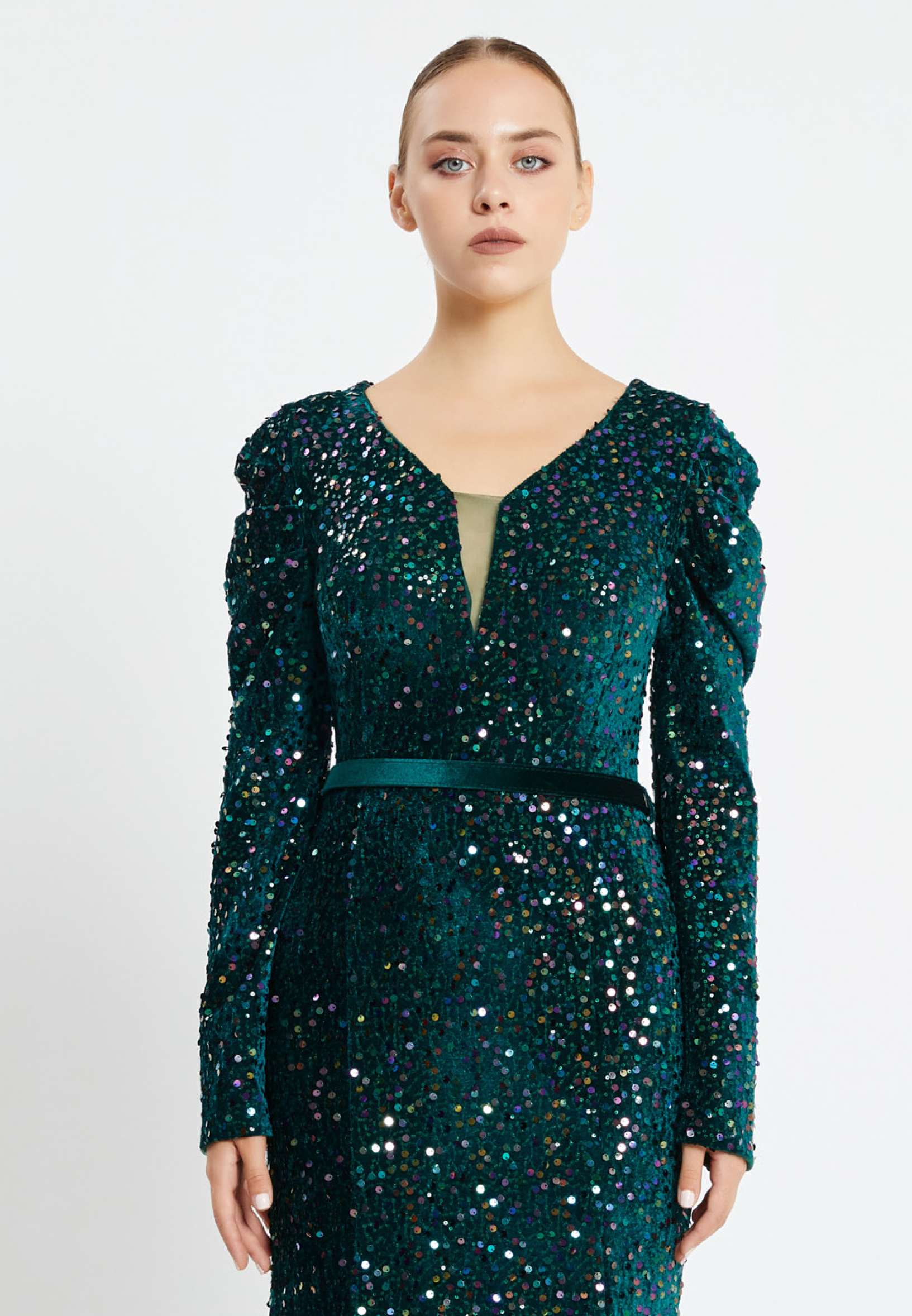 Long Sleeve Maxi Sequin Mermaid Regular Prom Dress pnl6949 - Image 16