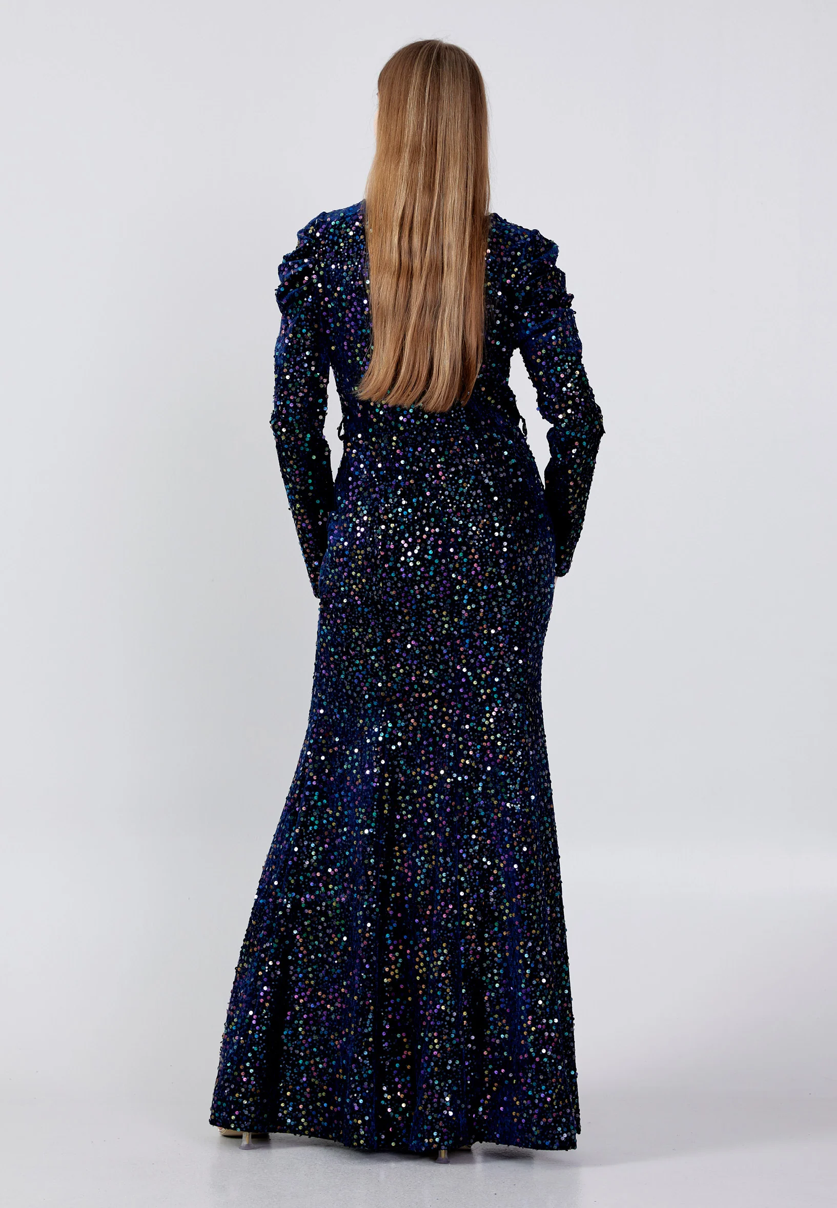 Long Sleeve Maxi Sequin Mermaid Regular Prom Dress pnl6949 - Image 18