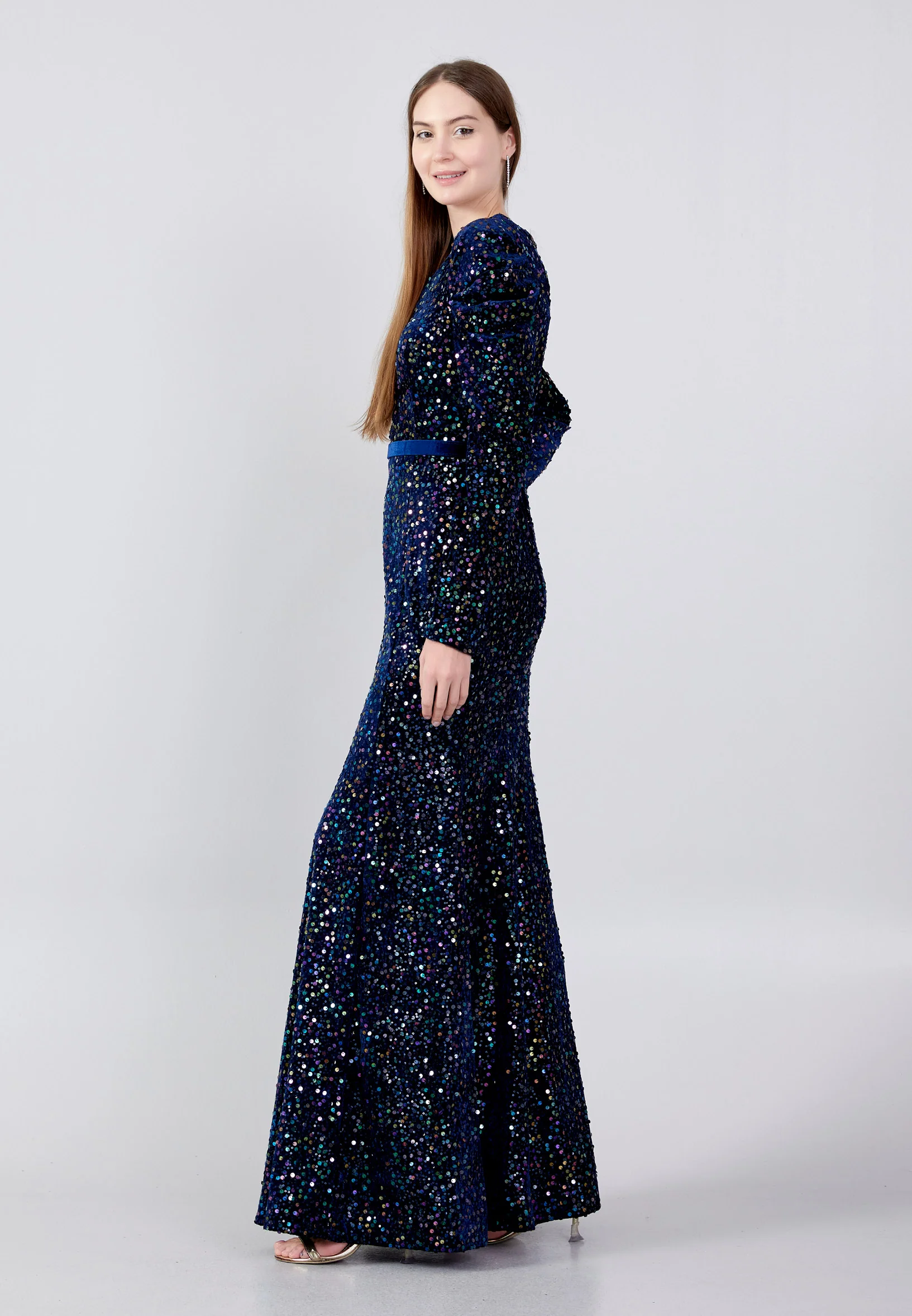 Long Sleeve Maxi Sequin Mermaid Regular Prom Dress pnl6949 - Image 19