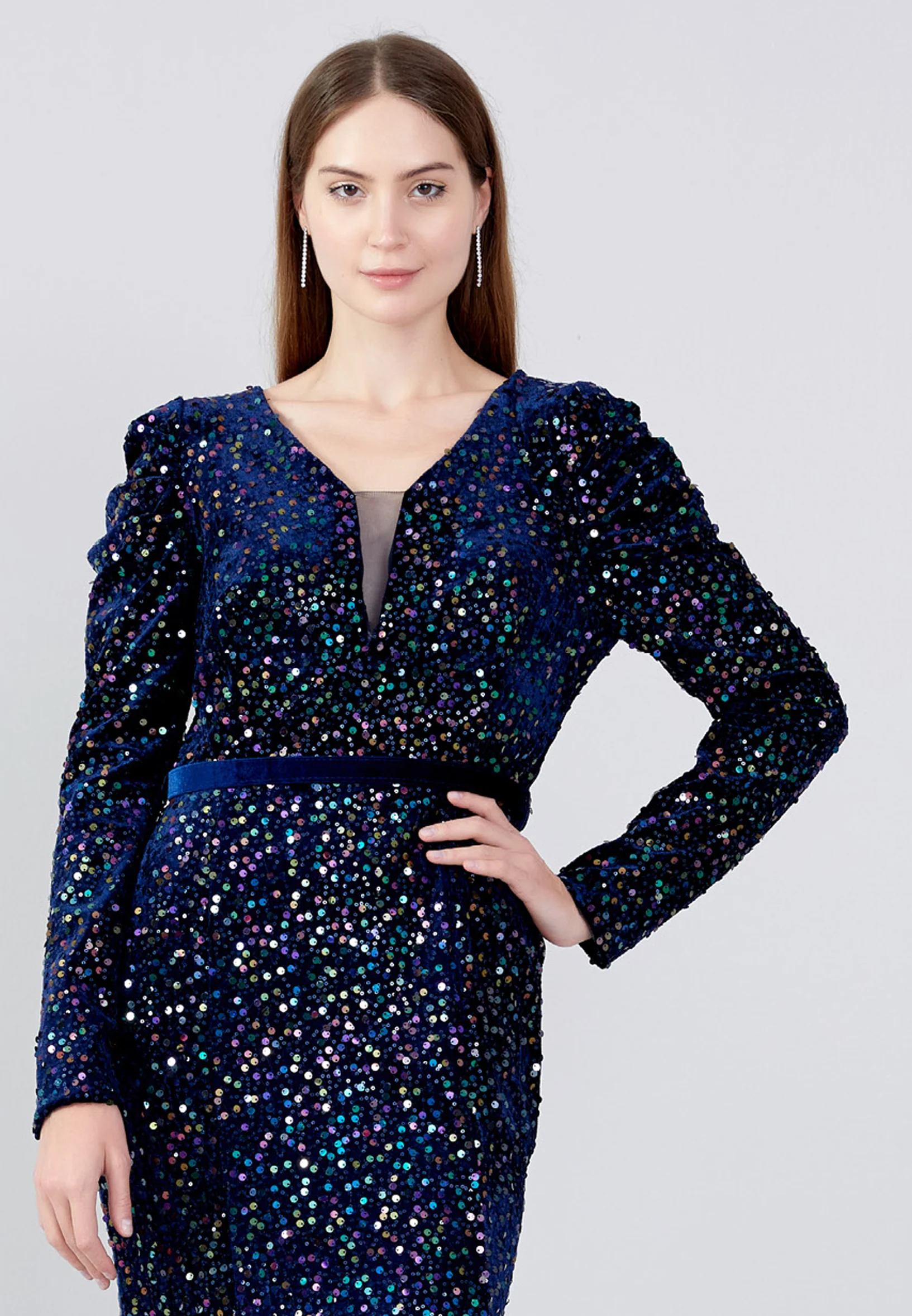 Long Sleeve Maxi Sequin Mermaid Regular Prom Dress pnl6949 - Image 20