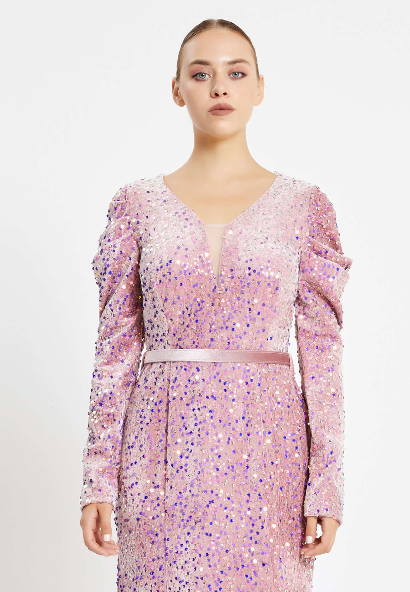 Long Sleeve Maxi Sequin Mermaid Regular Prom Dress pnl6949 - Image 24