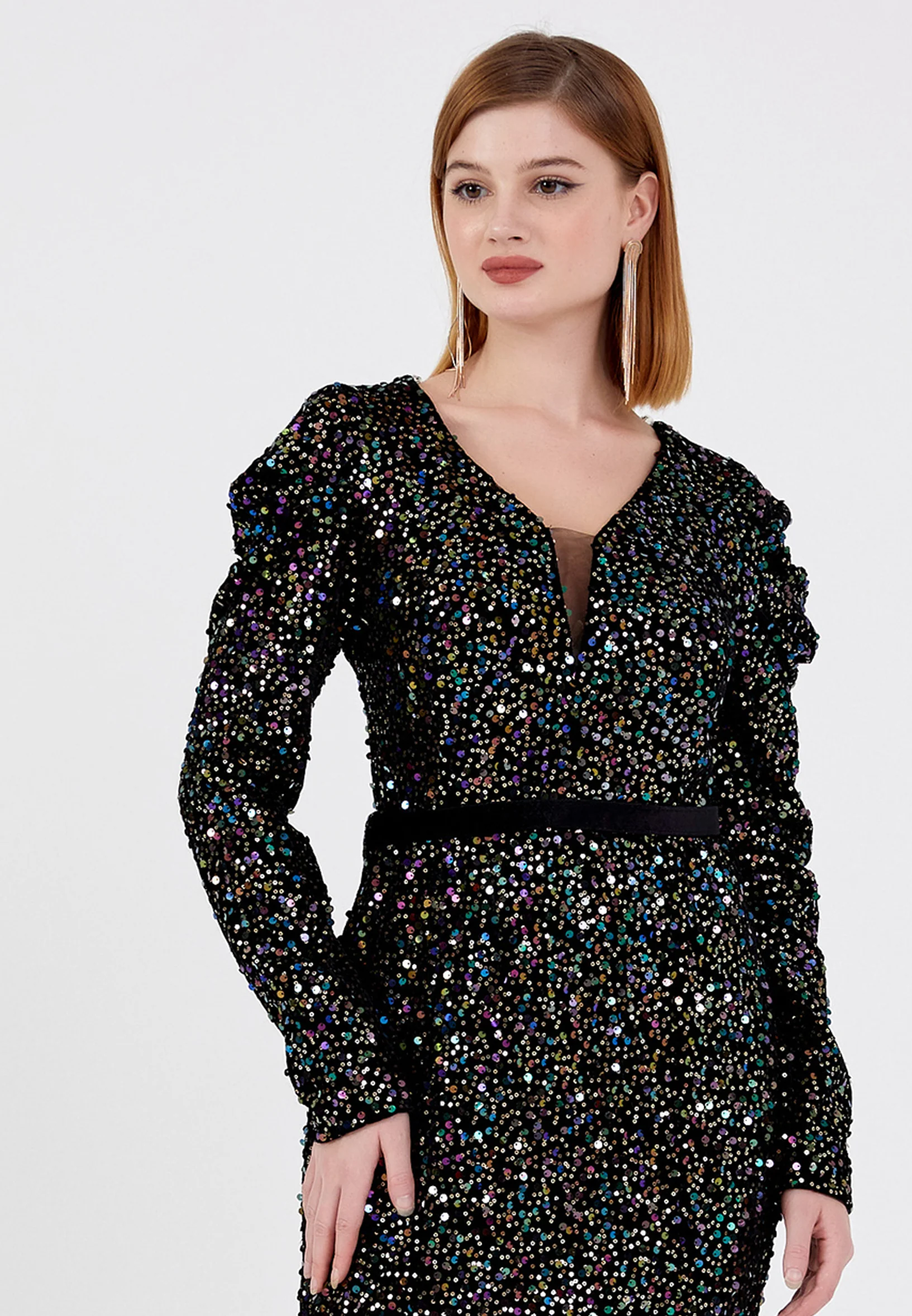 Long Sleeve Maxi Sequin Mermaid Regular Prom Dress pnl6949 - Image 8