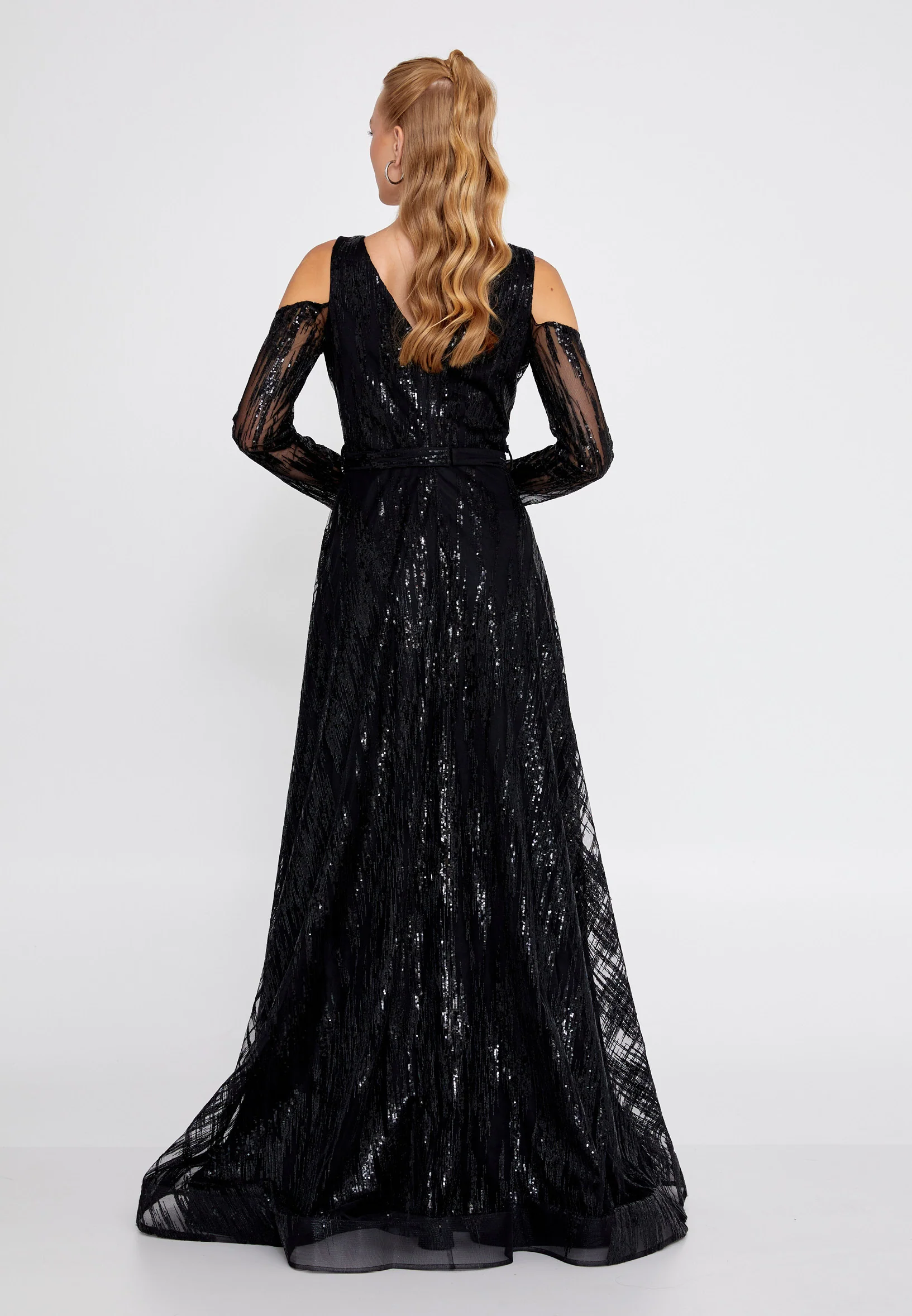 Long Sleeve Maxi Sequin Mermaid Regular Prom Dress rmn2986 - Image 2