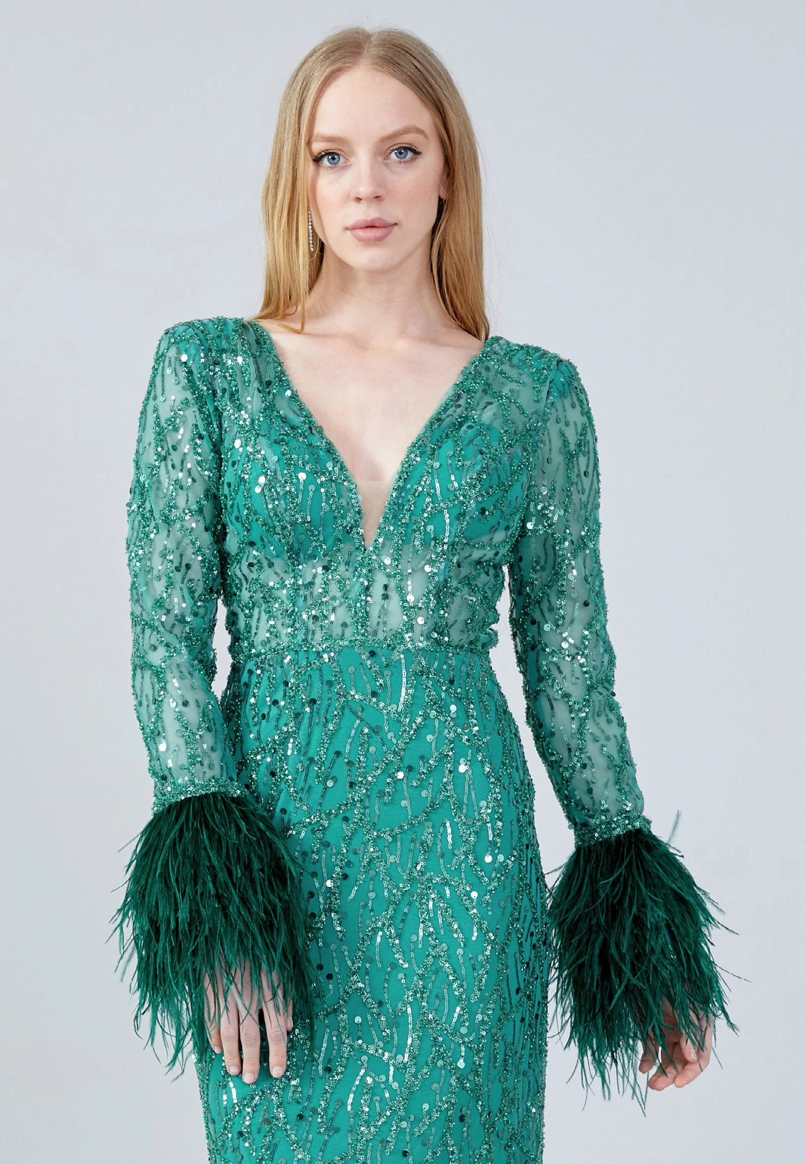 Long Sleeve Maxi Sequin Mermaid Regular Wedding Guest Dress aln1636 - Image 4