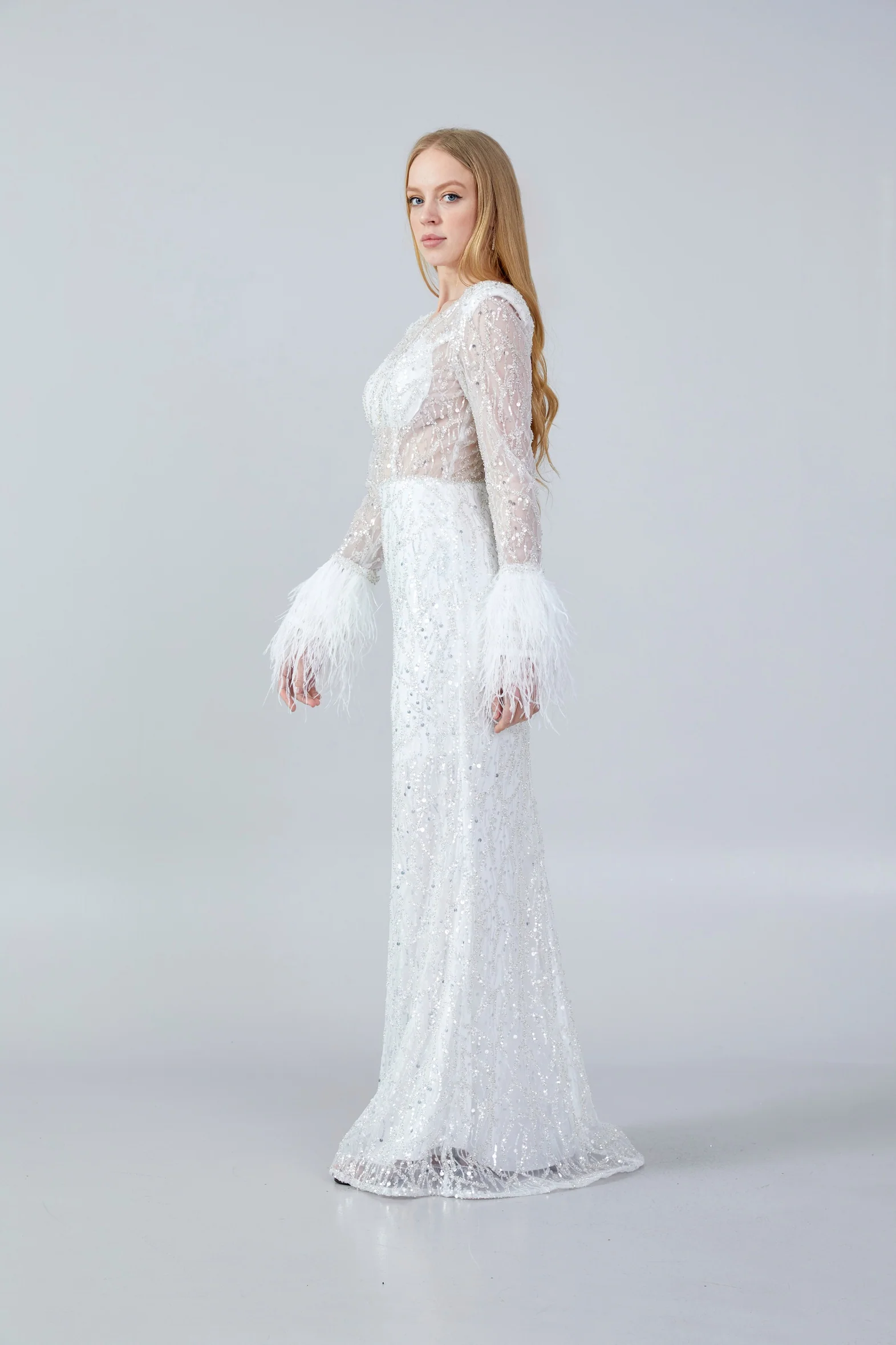 Long Sleeve Maxi Sequin Mermaid Regular Wedding Guest Dress aln1636 - Image 7