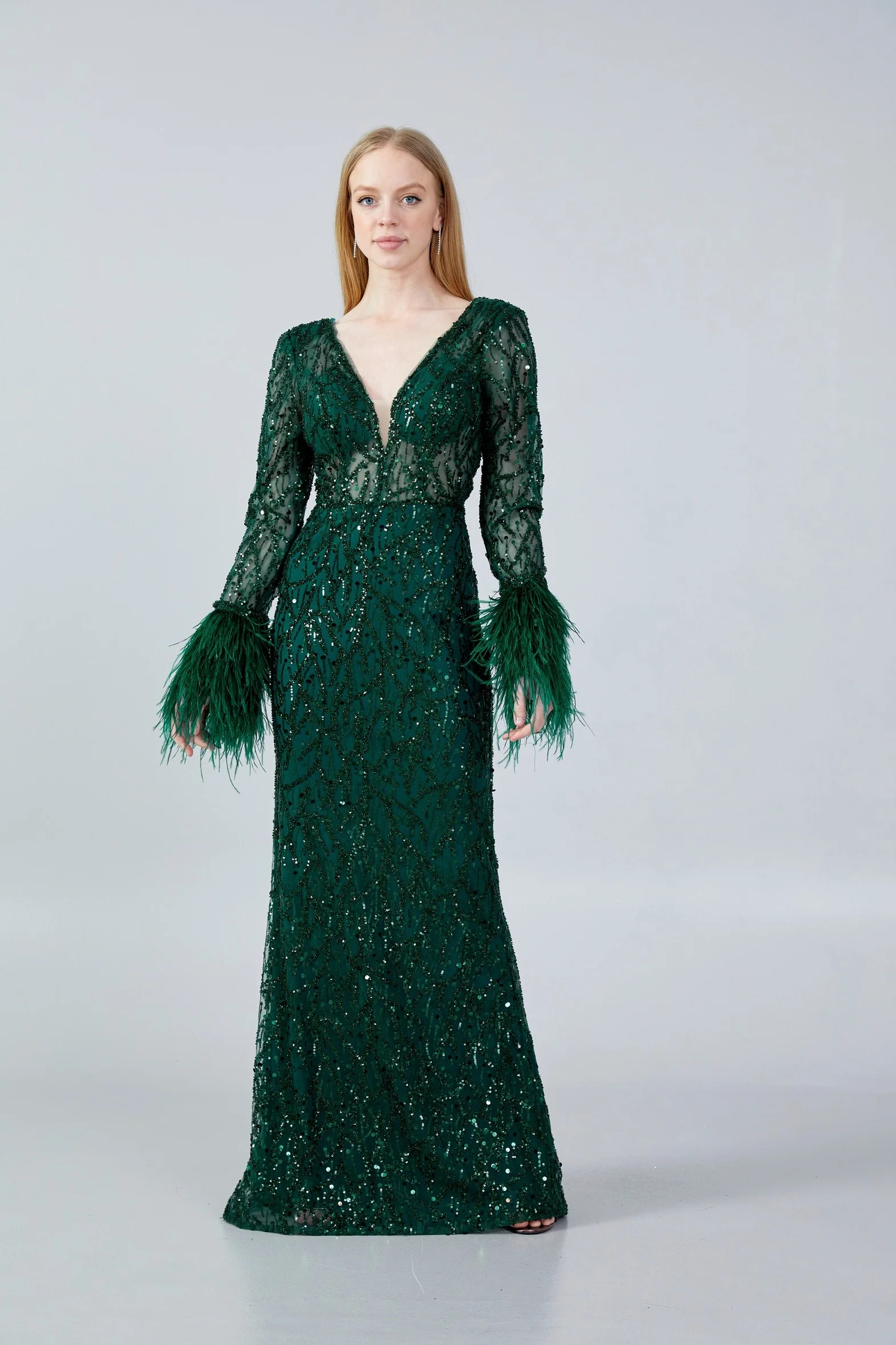 Long Sleeve Maxi Sequin Mermaid Regular Wedding Guest Dress aln1636 - Image 9