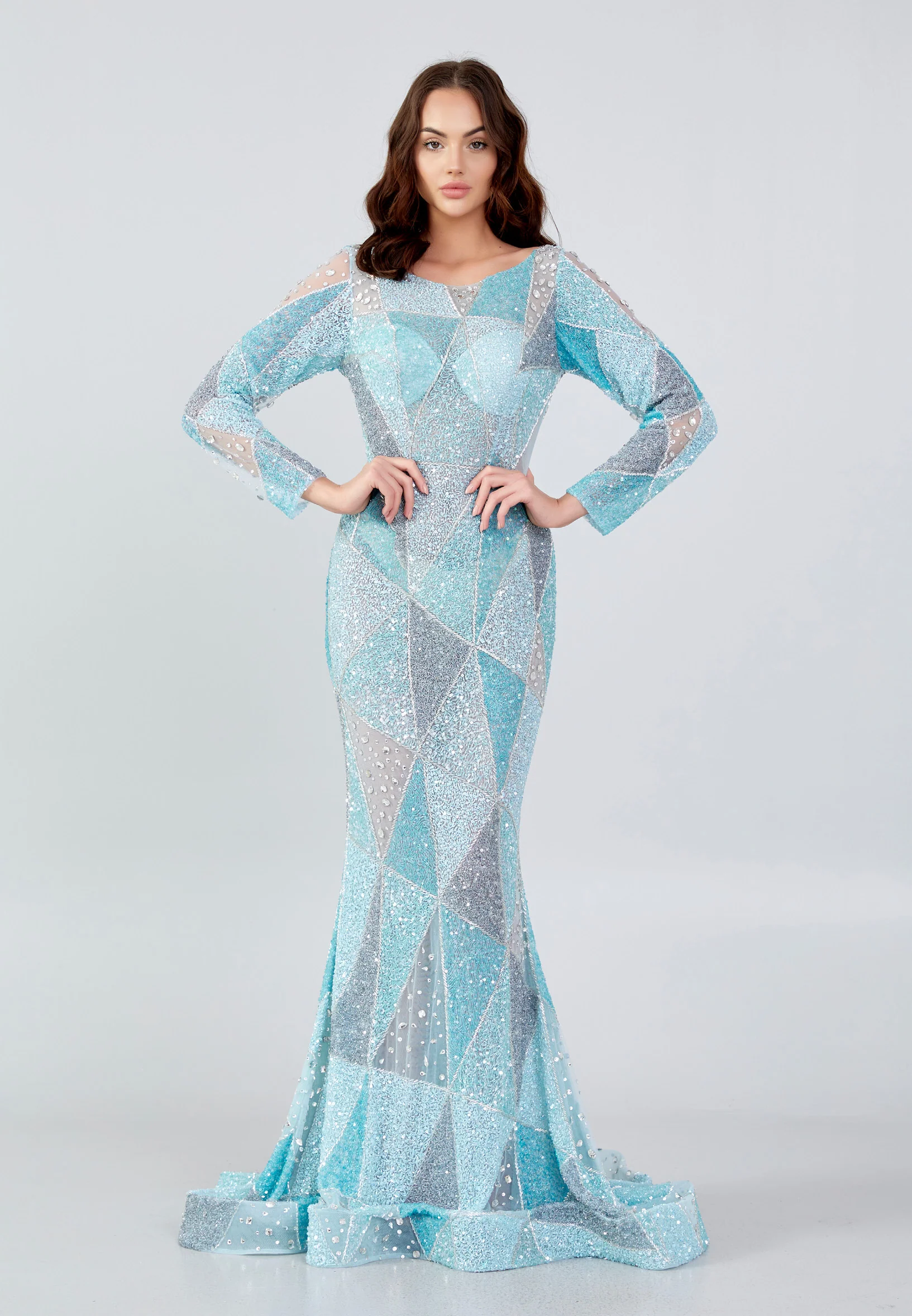 Long Sleeve Maxi Sequin Mermaid Regular Wedding Guest Dress mtn88774