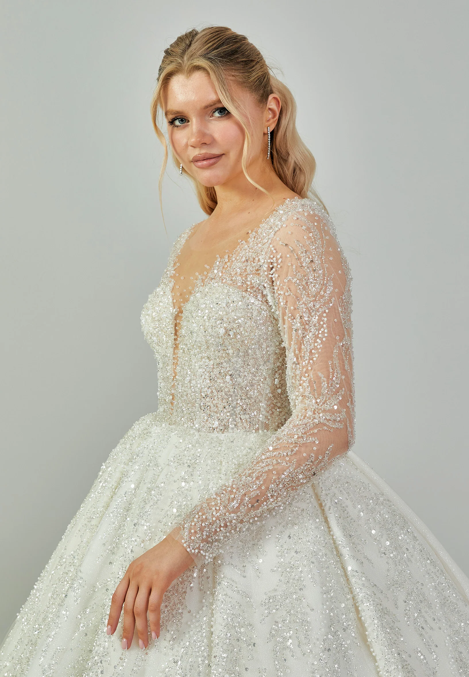 Long Sleeve Maxi Sequin Regular Wedding Dress abb2301243-1 - Image 2